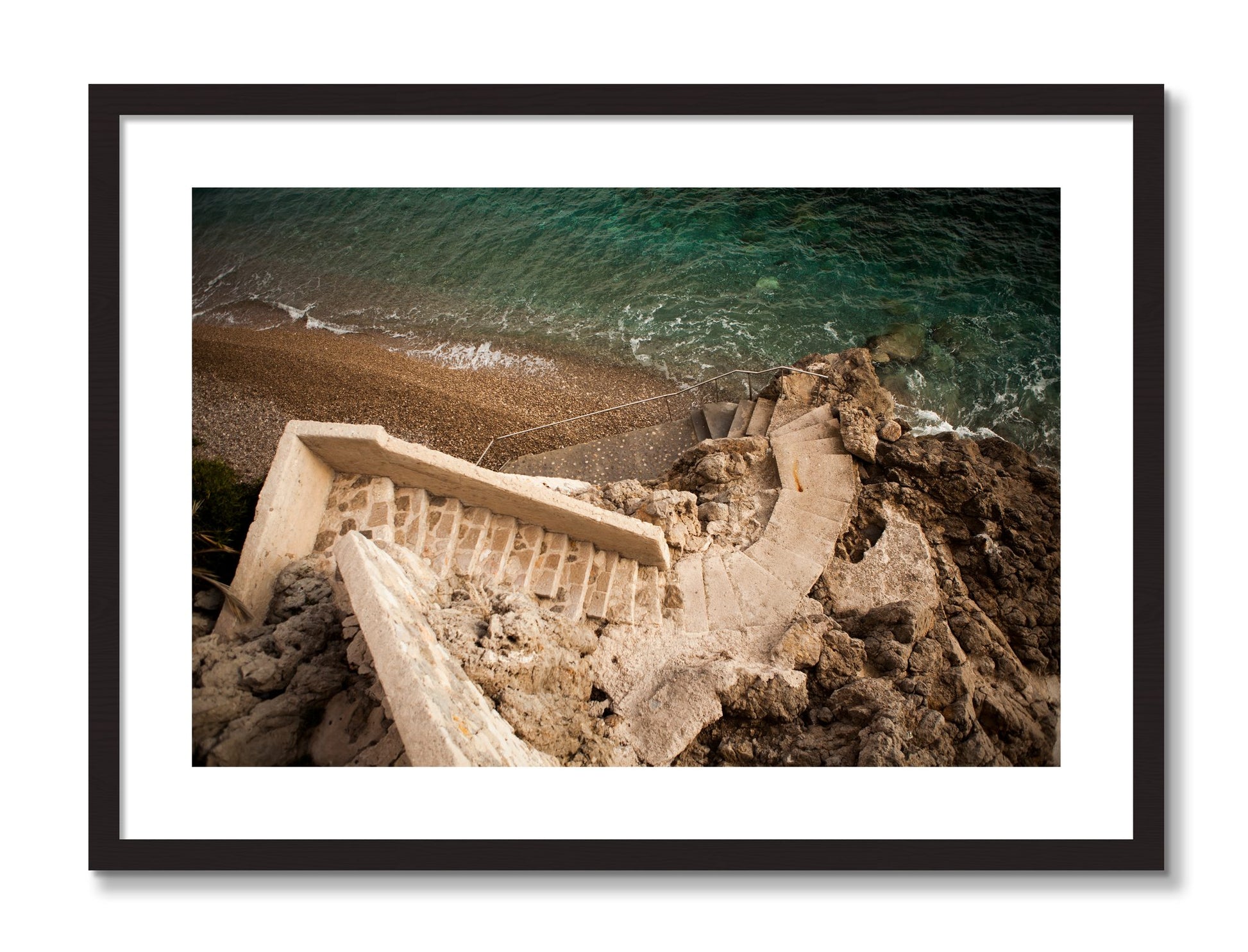 Framed photograph of Stairs From Monaco by Dylan Ozanich, Black Walnut frame, Borders