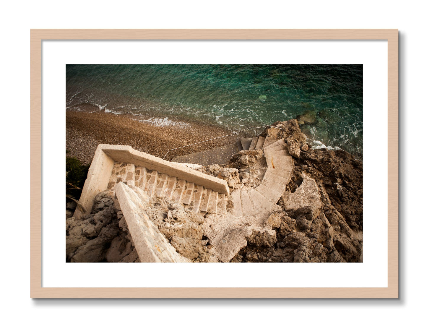 Framed photograph of Stairs From Monaco by Dylan Ozanich, Maple frame, Borders
