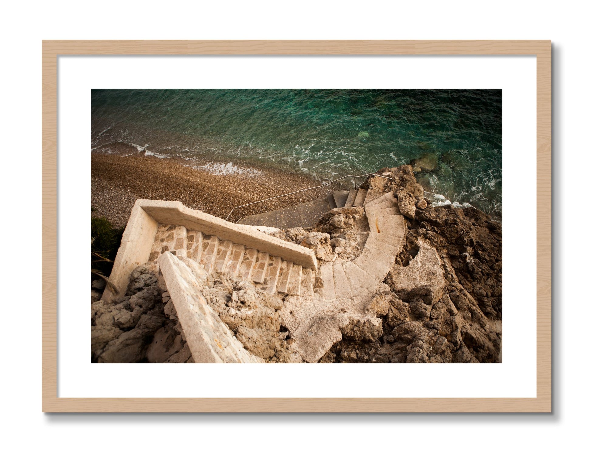 Framed photograph of Stairs From Monaco by Dylan Ozanich, Oak frame, Borders