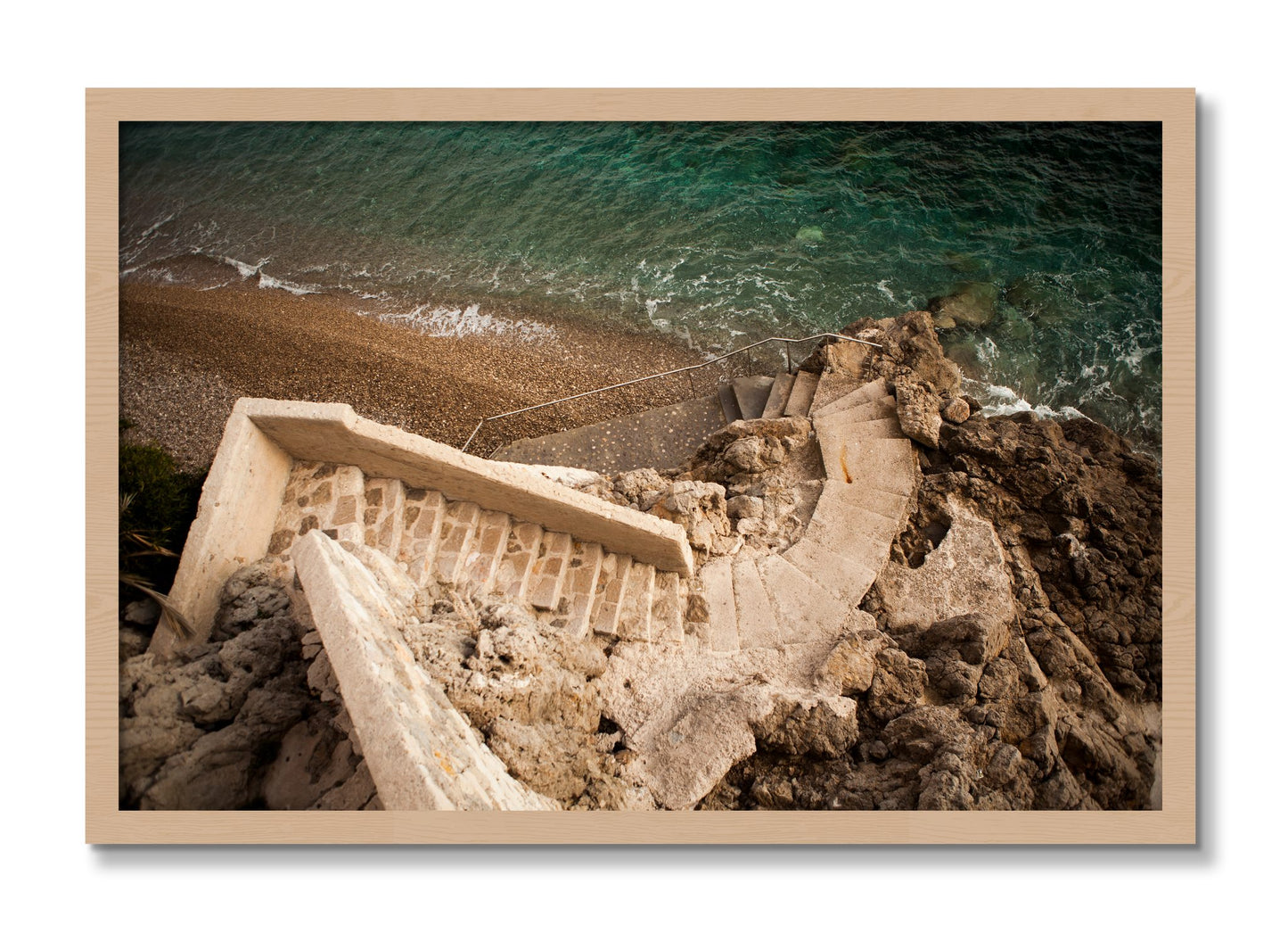 Framed photograph of Stairs From Monaco by Dylan Ozanich, Oak frame, Full Bleed