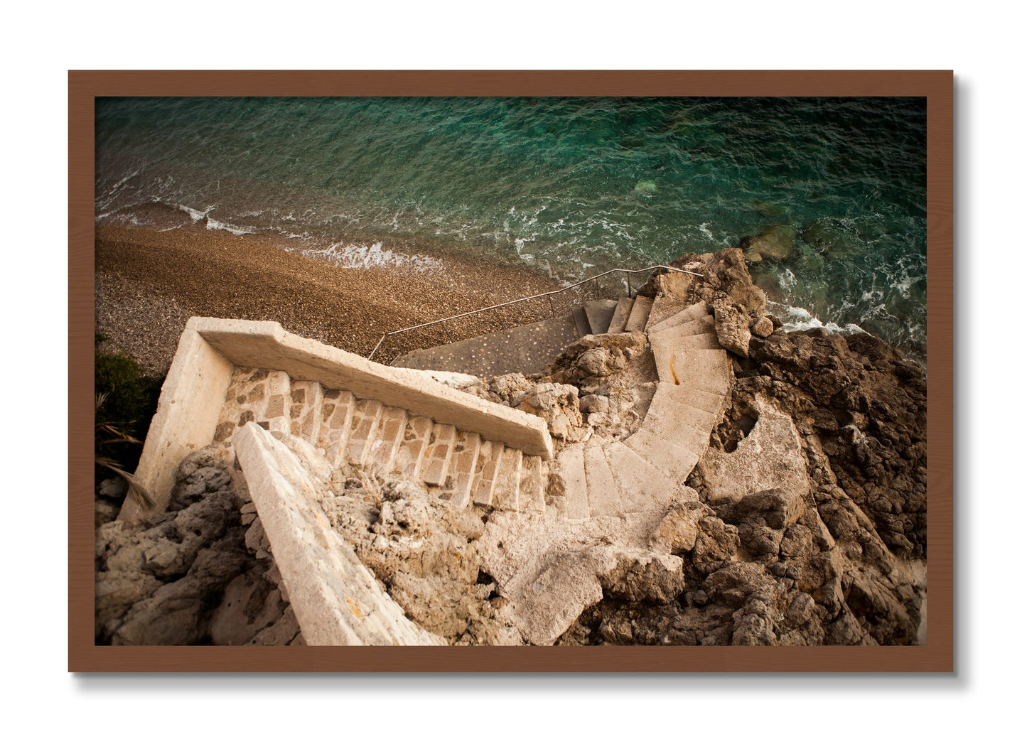 Framed photograph of Stairs From Monaco by Dylan Ozanich, Walnut frame, Full Bleed