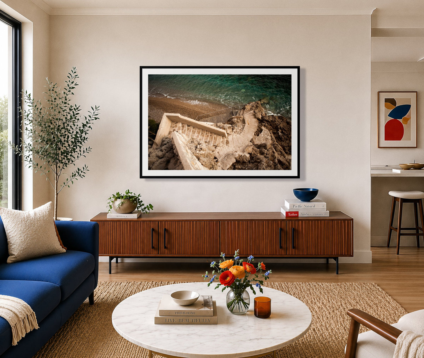 Framed photograph of Stairs From Monaco by Dylan Ozanich displayed on a wall