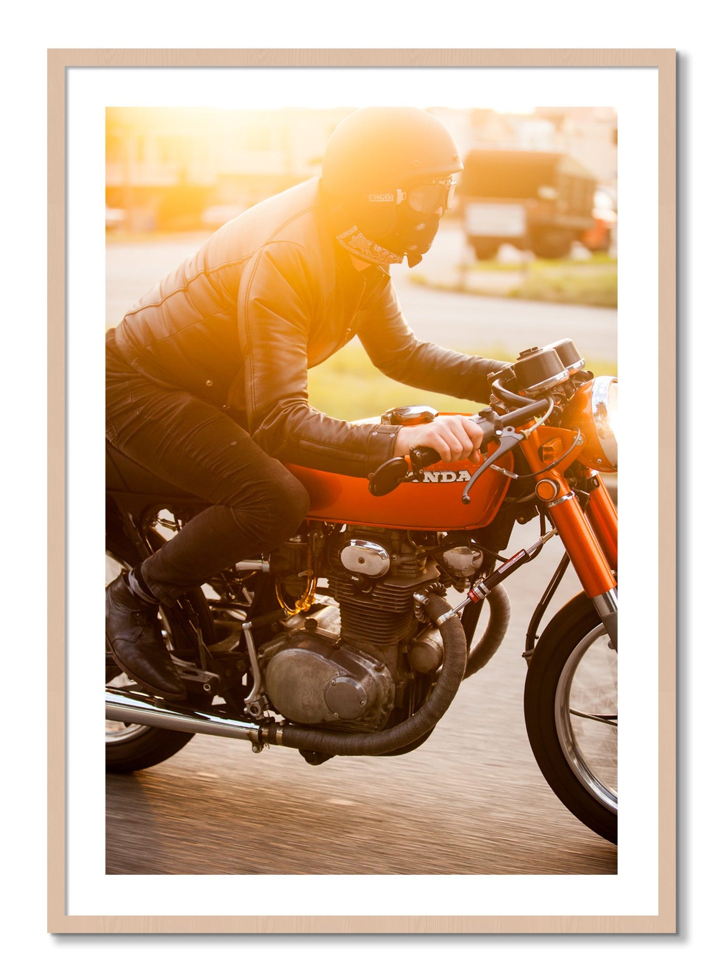 Framed photograph of Sunset Ave Spree by Dylan Ozanich, Maple frame, Borders