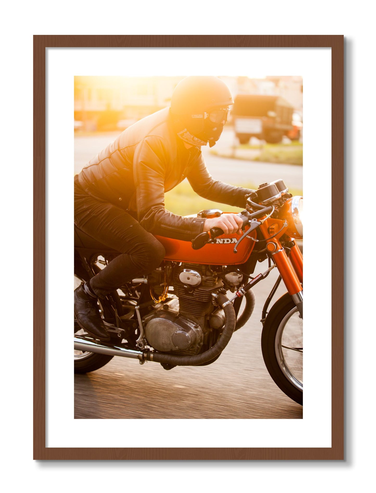 Framed photograph of Sunset Ave Spree by Dylan Ozanich, Walnut frame, Borders