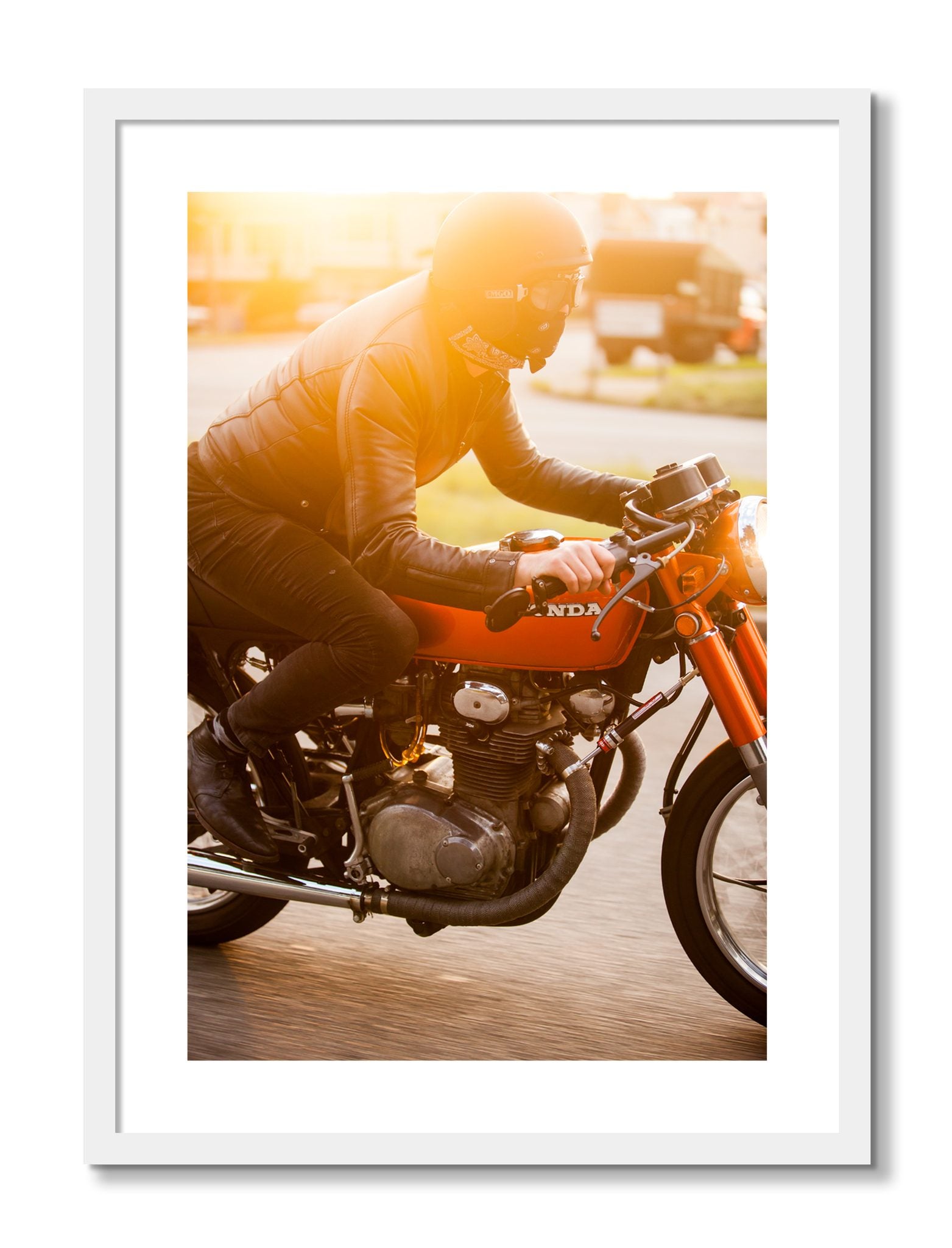 Framed photograph of Sunset Ave Spree by Dylan Ozanich, White frame, Borders