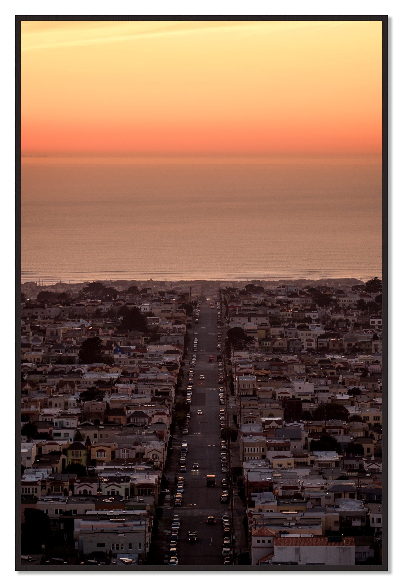 Sunset Streets by Dylan Ozanich, 48×72 Full Bleed Print in a Black Walnut frame
