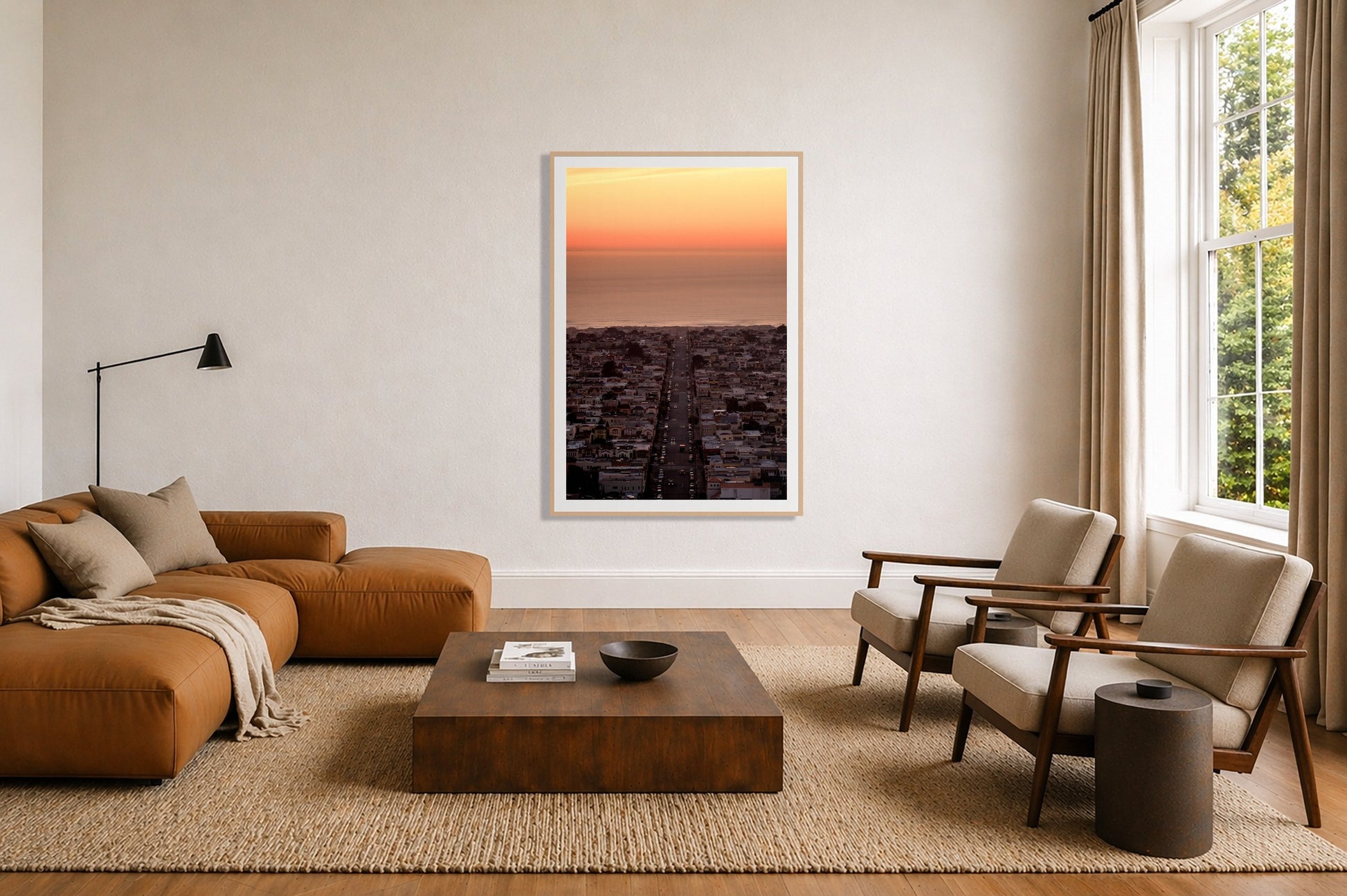 Framed photograph of Sunset Streets by Dylan Ozanich displayed on a wall