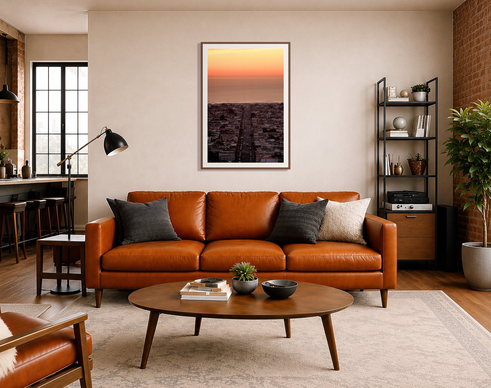 Framed photograph of Sunset Streets by Dylan Ozanich displayed on a wall
