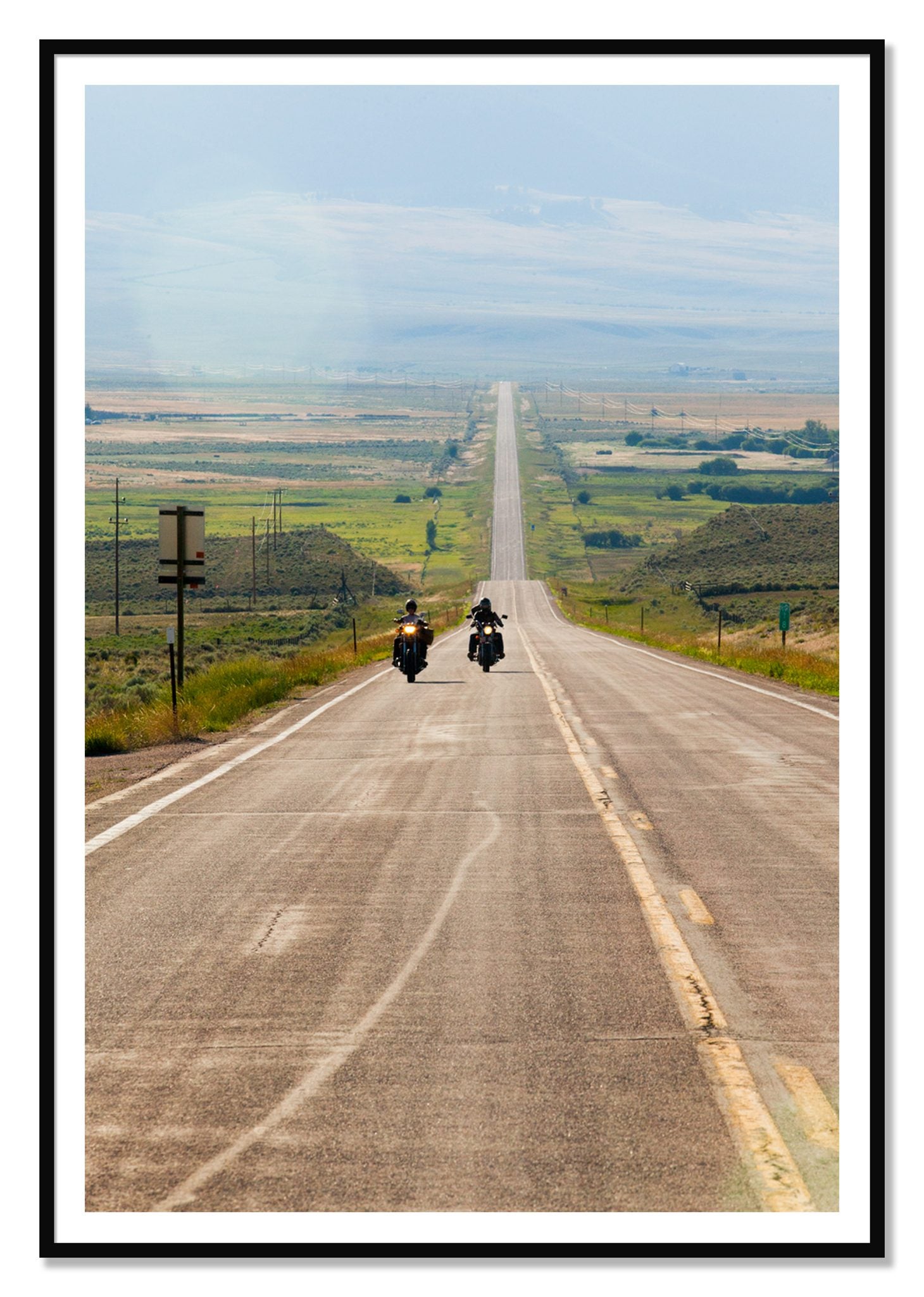 The Long Road by Dylan Ozanich, 48×72 print with a White Border in a Black frame