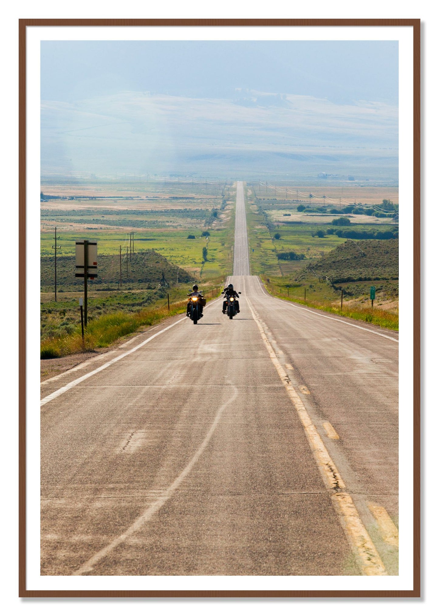 The Long Road by Dylan Ozanich, 48×72 print with a White Border in a Walnut frame
