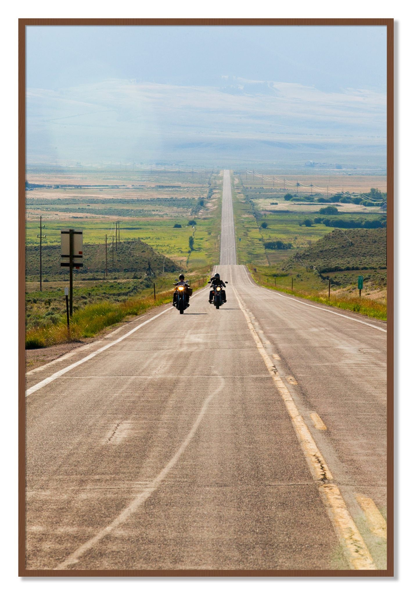Framed photograph of The Long Road by Dylan Ozanich, Walnut frame, Full Bleed