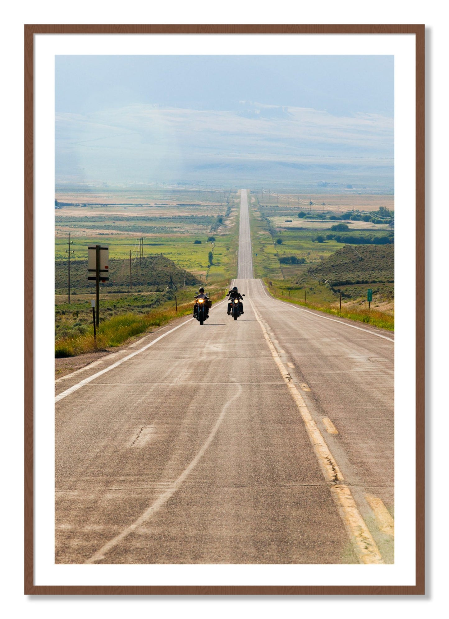 Framed photograph of The Long Road by Dylan Ozanich, Walnut frame, Borders