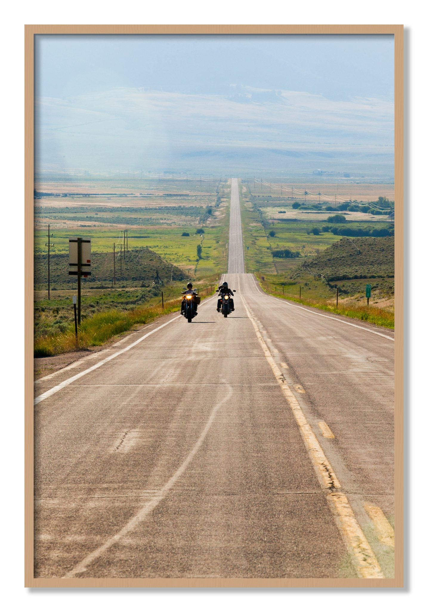Framed photograph of The Long Road by Dylan Ozanich, Oak frame, Full Bleed