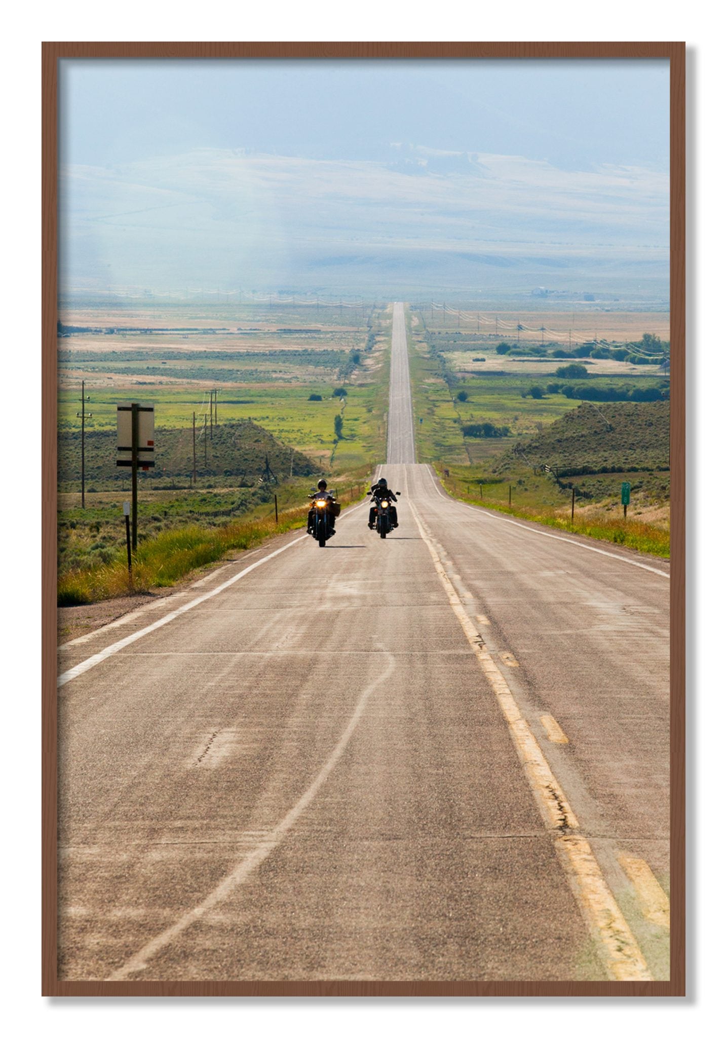Framed photograph of The Long Road by Dylan Ozanich, Walnut frame, Full Bleed