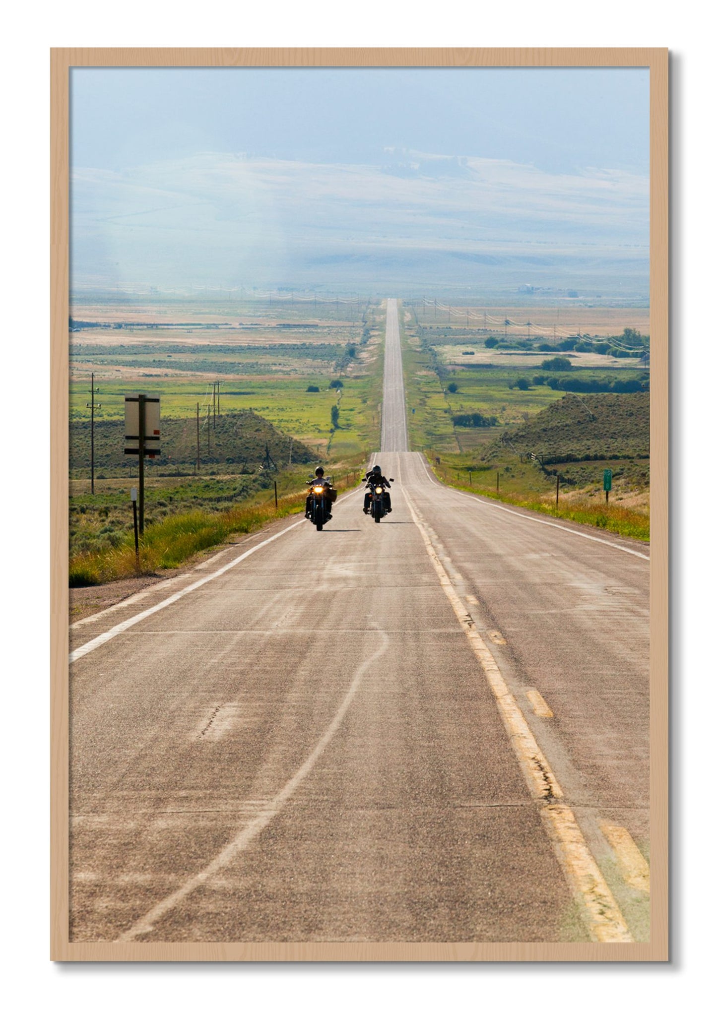 Framed photograph of The Long Road by Dylan Ozanich, Oak frame, Full Bleed