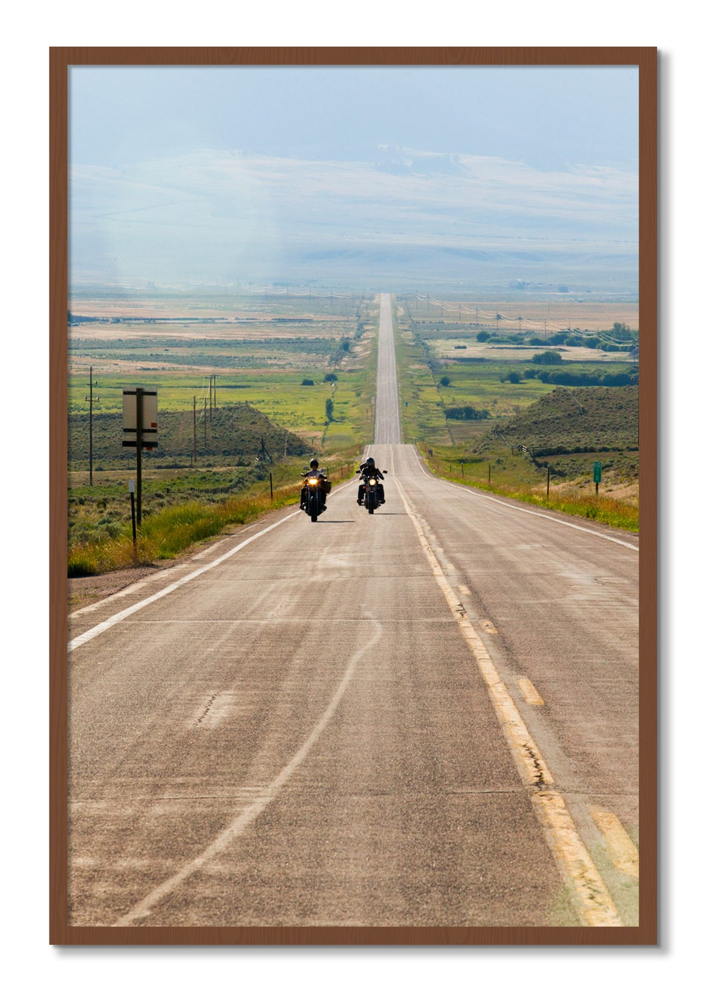 Framed photograph of The Long Road by Dylan Ozanich, Walnut frame, Full Bleed