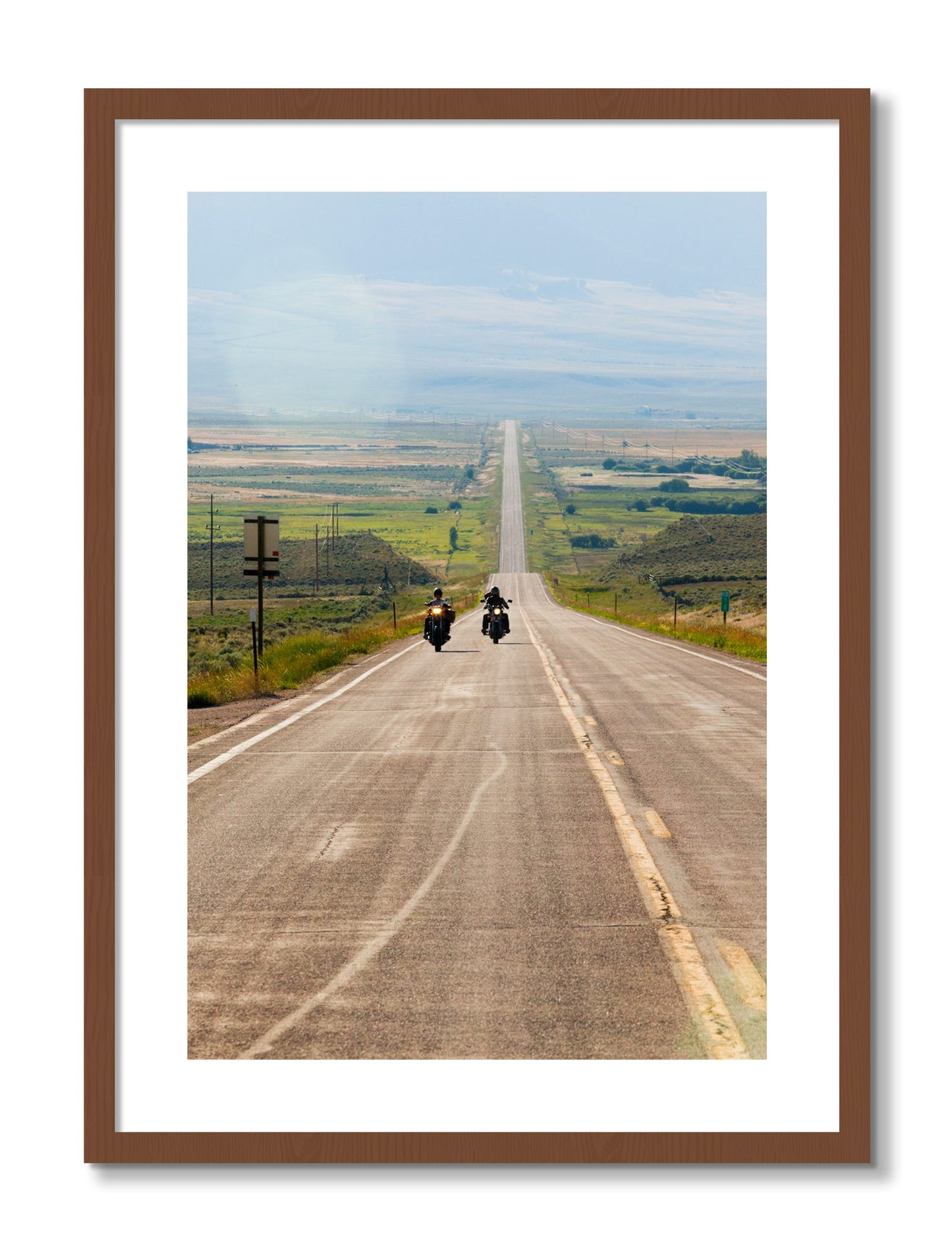 Framed photograph of The Long Road by Dylan Ozanich, Walnut frame, Borders