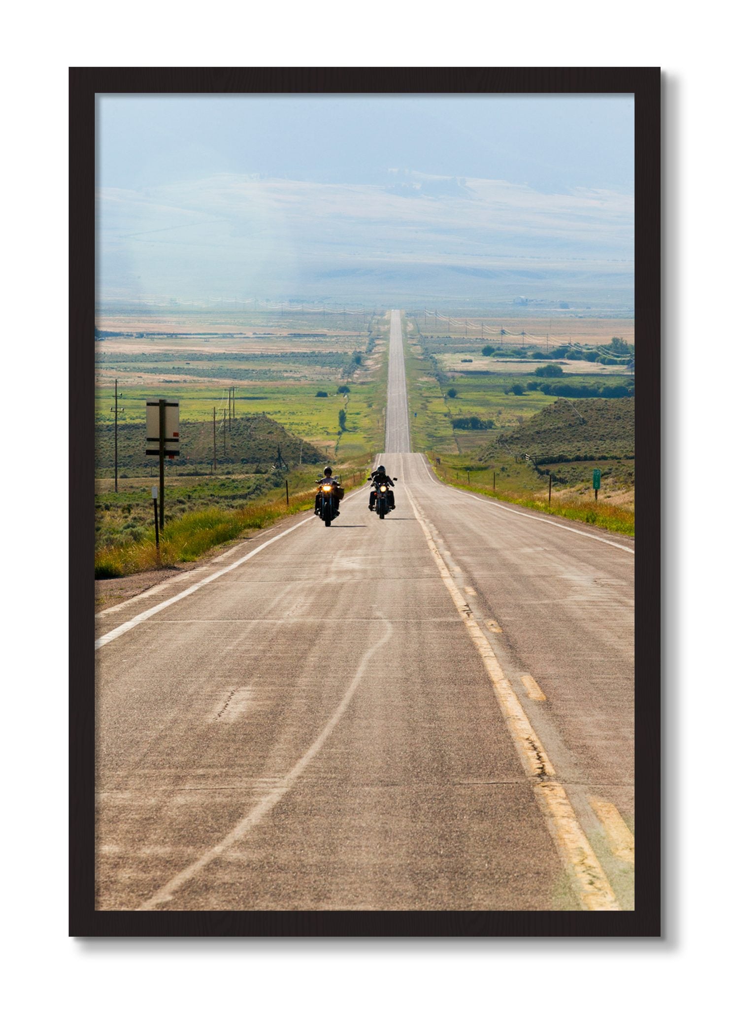 Framed photograph of The Long Road by Dylan Ozanich, Black Walnut frame, Full Bleed