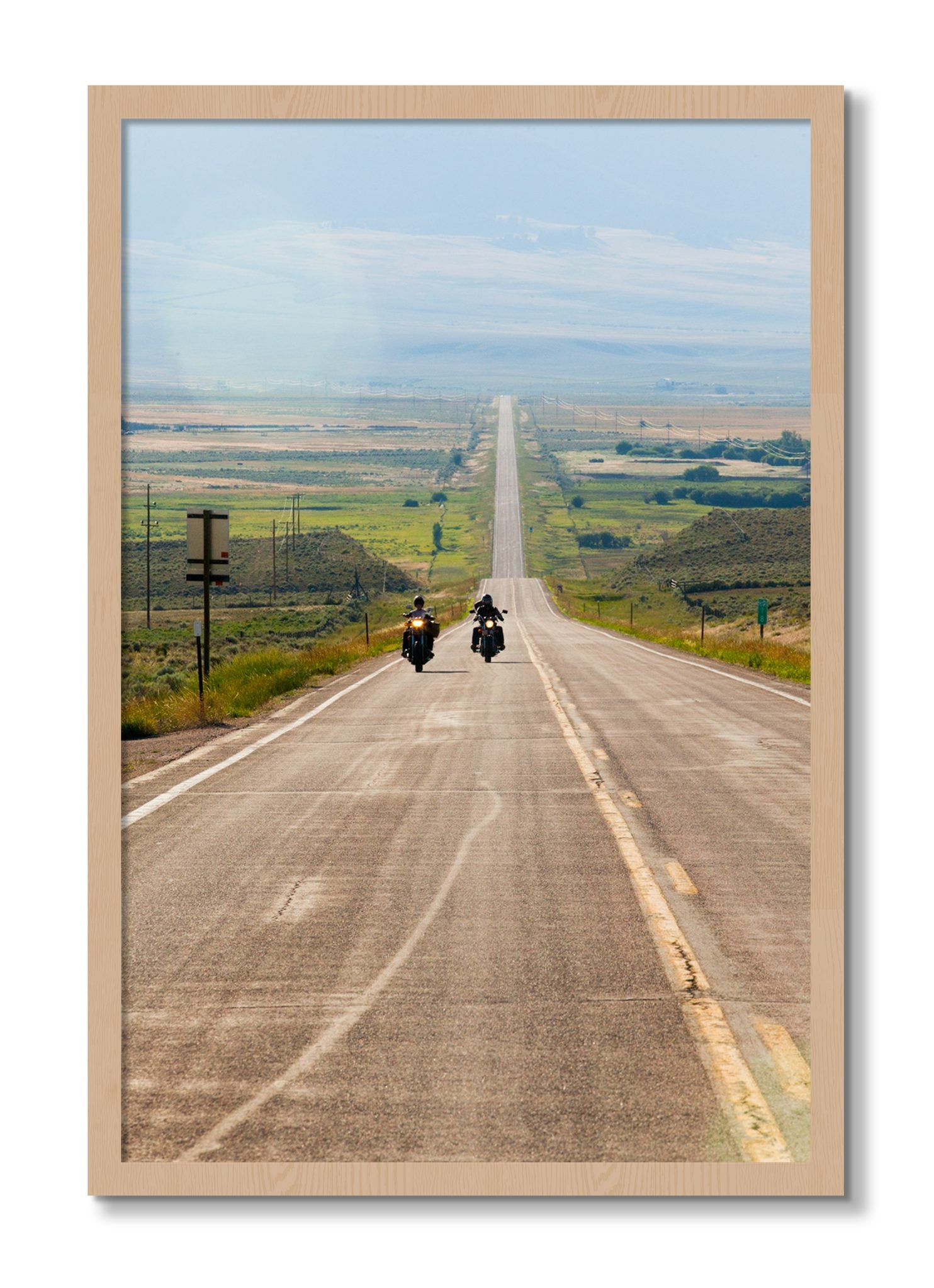 Framed photograph of The Long Road by Dylan Ozanich, Oak frame, Full Bleed