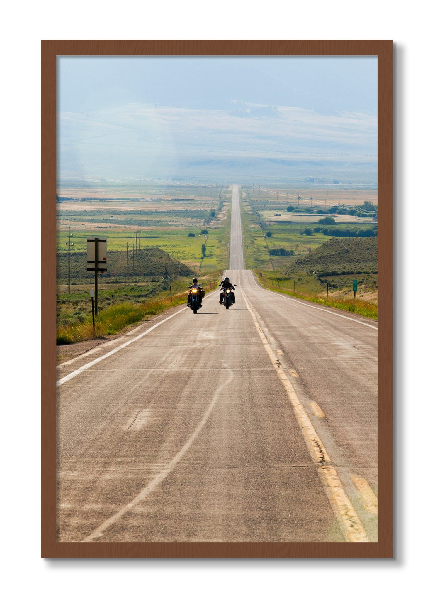 Framed photograph of The Long Road by Dylan Ozanich, Walnut frame, Full Bleed