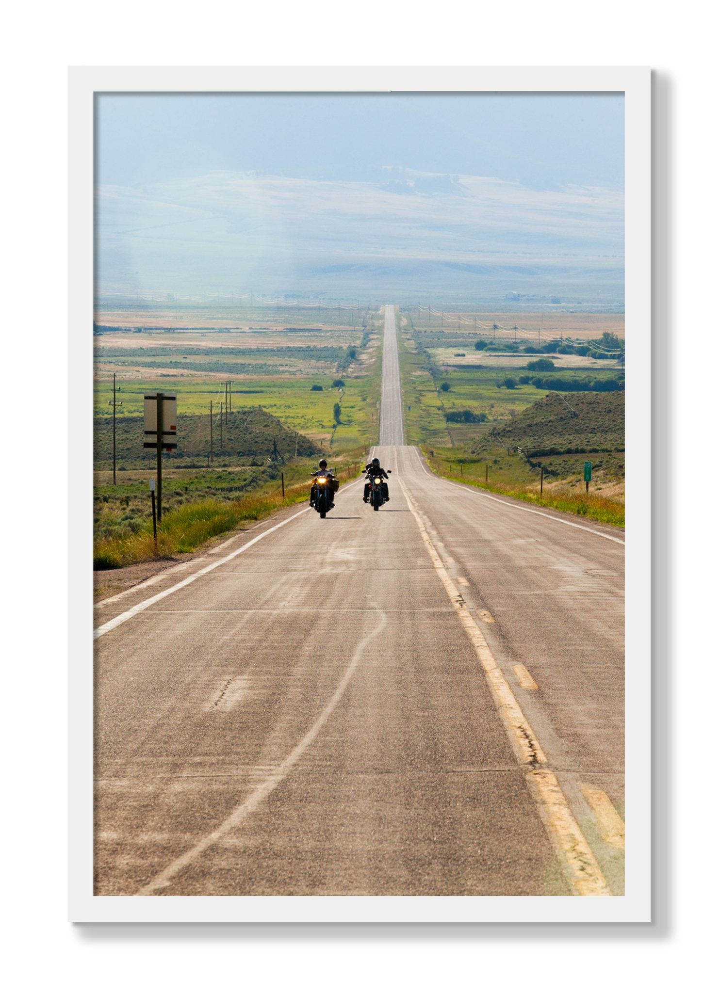 Framed photograph of The Long Road by Dylan Ozanich, White frame, Full Bleed