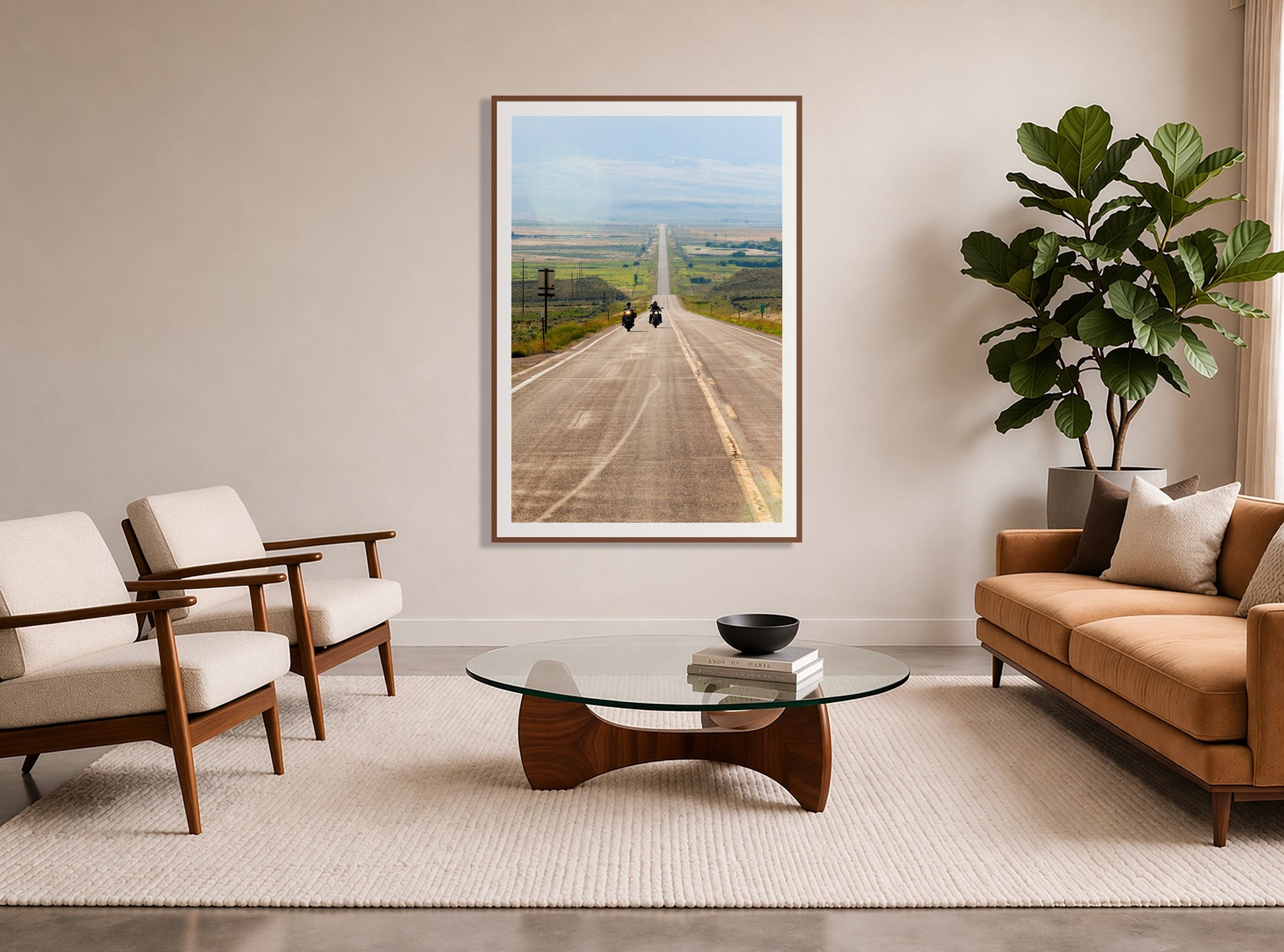 Framed photograph of The Long Road by Dylan Ozanich displayed on a wall