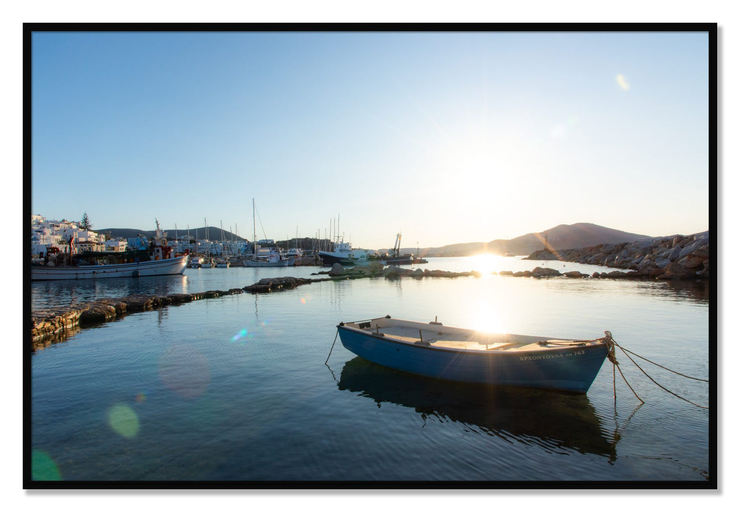 Framed photograph of Tied Down In Paros by Dylan Ozanich, Black frame, Full Bleed