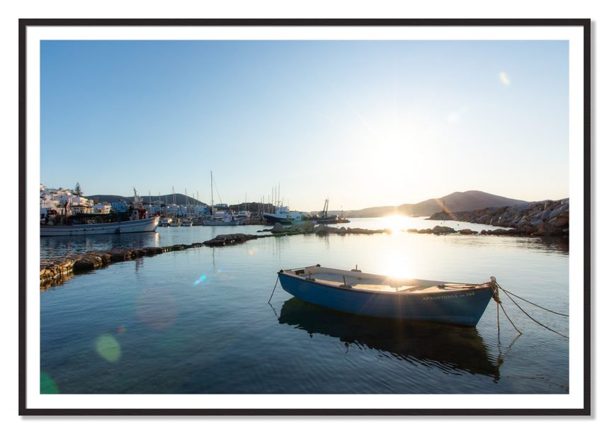 Framed photograph of Tied Down In Paros by Dylan Ozanich, Black Walnut frame, Borders