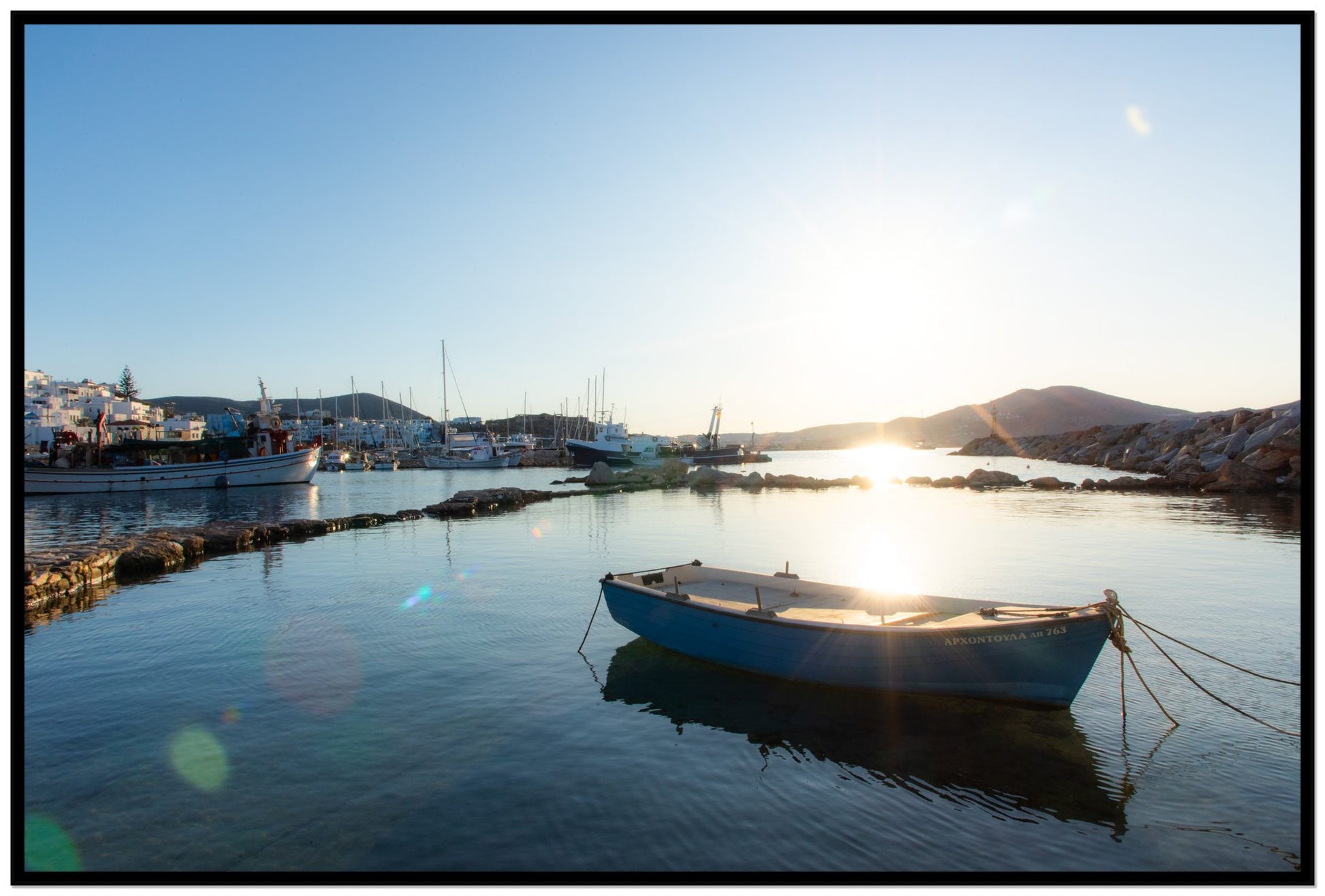 Framed photograph of Tied Down In Paros by Dylan Ozanich, Black frame, Full Bleed