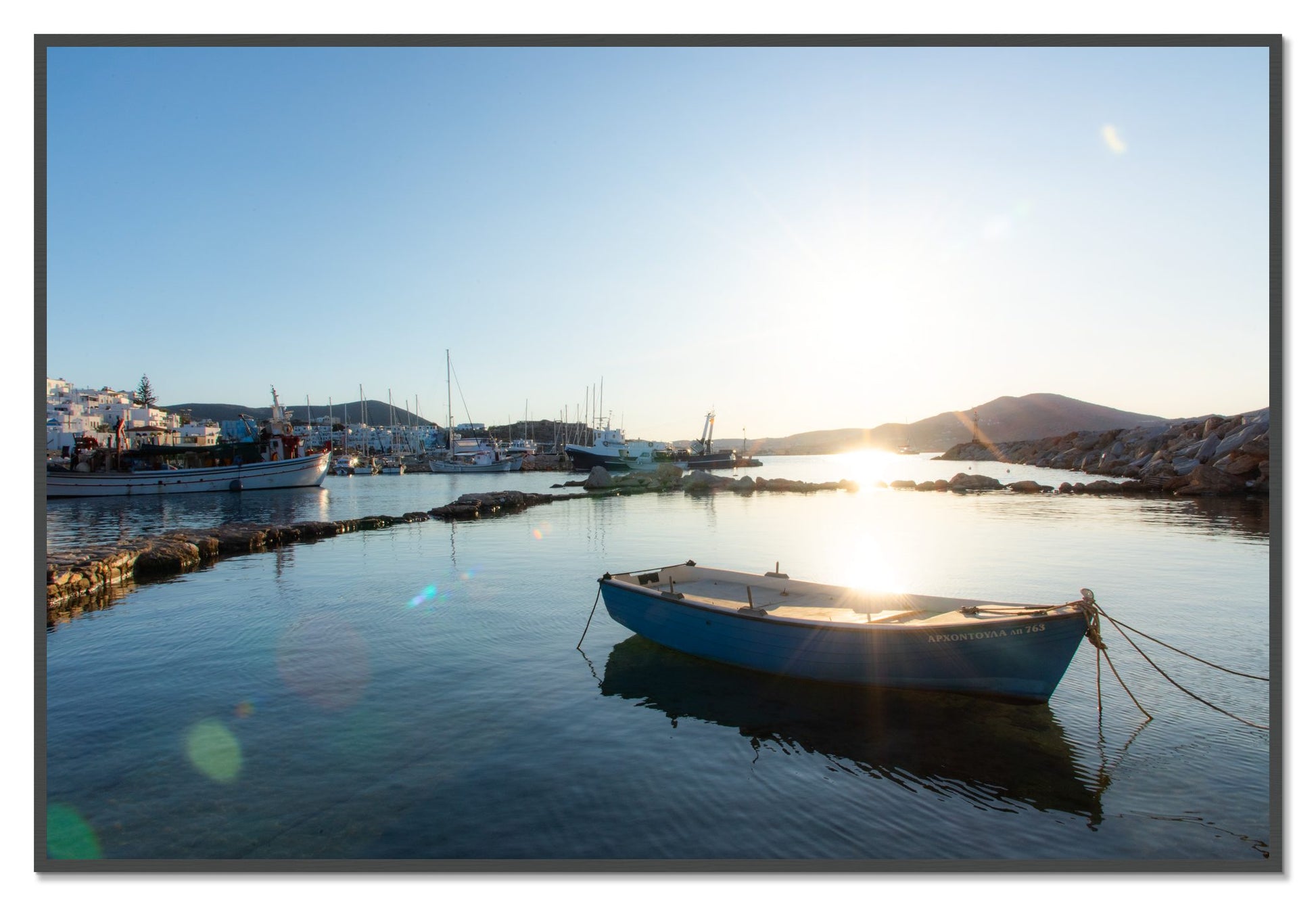 Framed photograph of Tied Down In Paros by Dylan Ozanich, Grey frame, Full Bleed