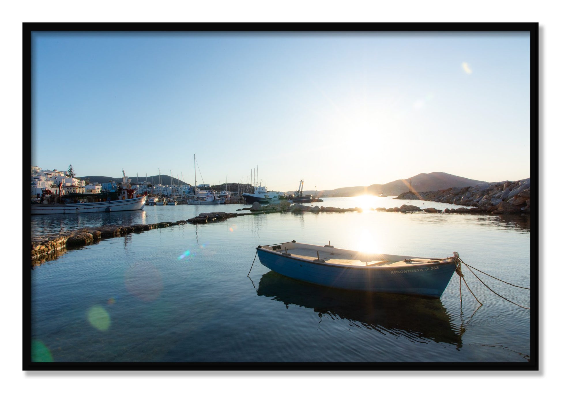 Framed photograph of Tied Down In Paros by Dylan Ozanich, Black frame, Full Bleed