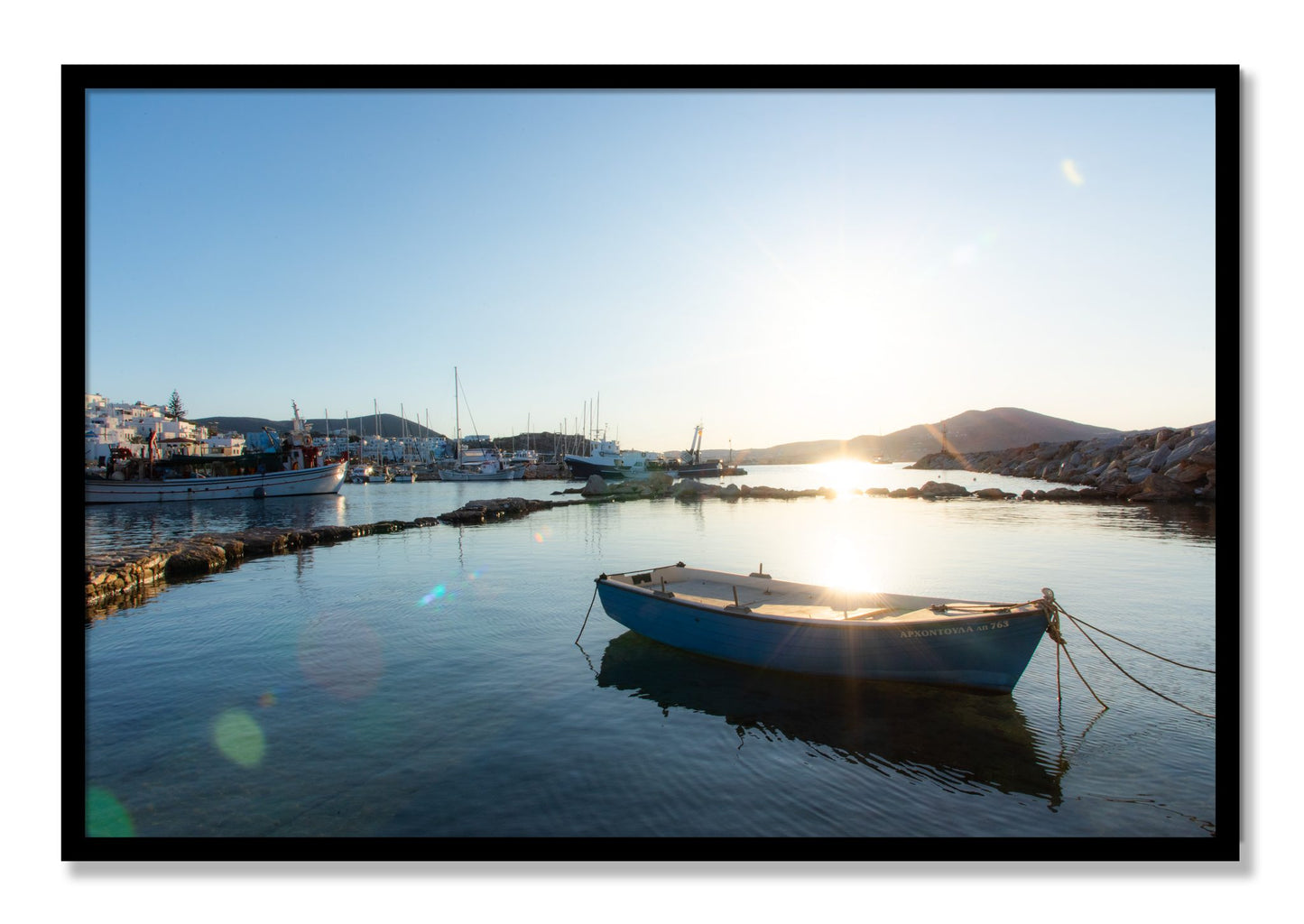 Framed photograph of Tied Down In Paros by Dylan Ozanich, Black frame, Full Bleed