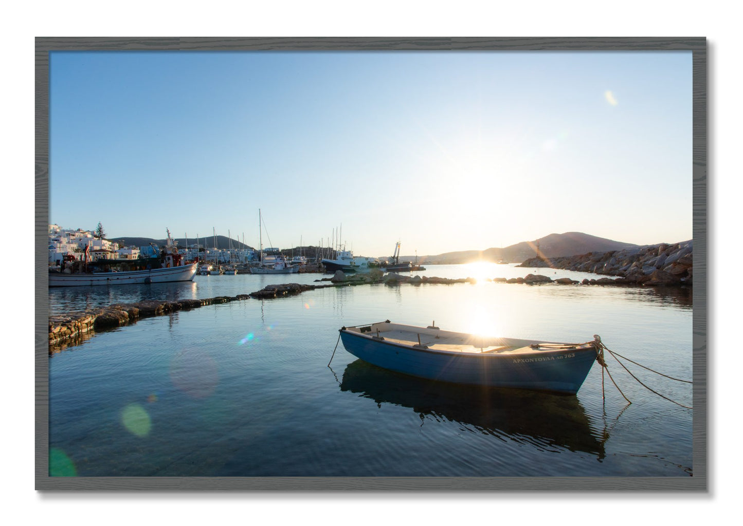 Framed photograph of Tied Down In Paros by Dylan Ozanich, Grey frame, Full Bleed