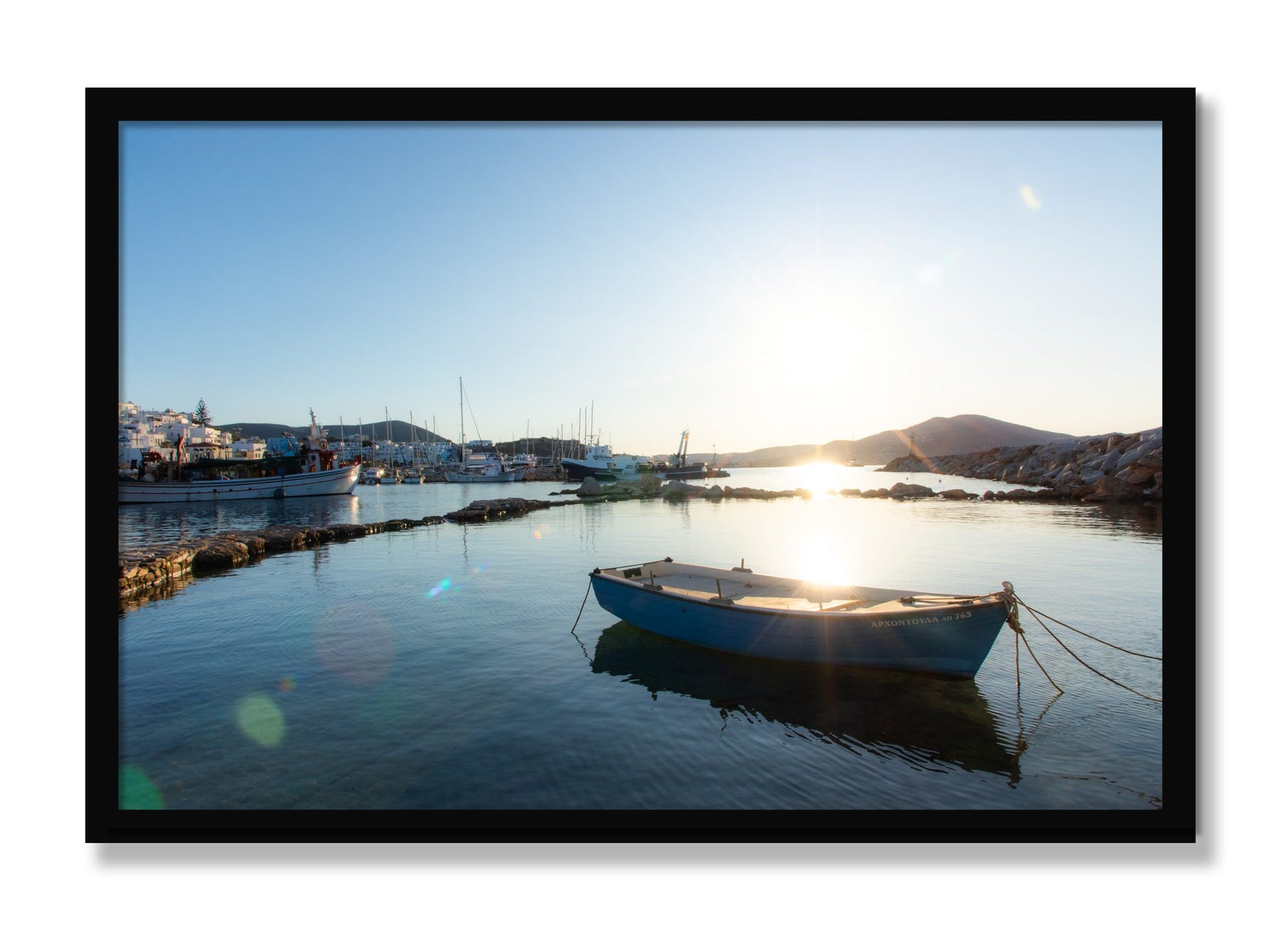 Framed photograph of Tied Down In Paros by Dylan Ozanich, Black frame, Full Bleed