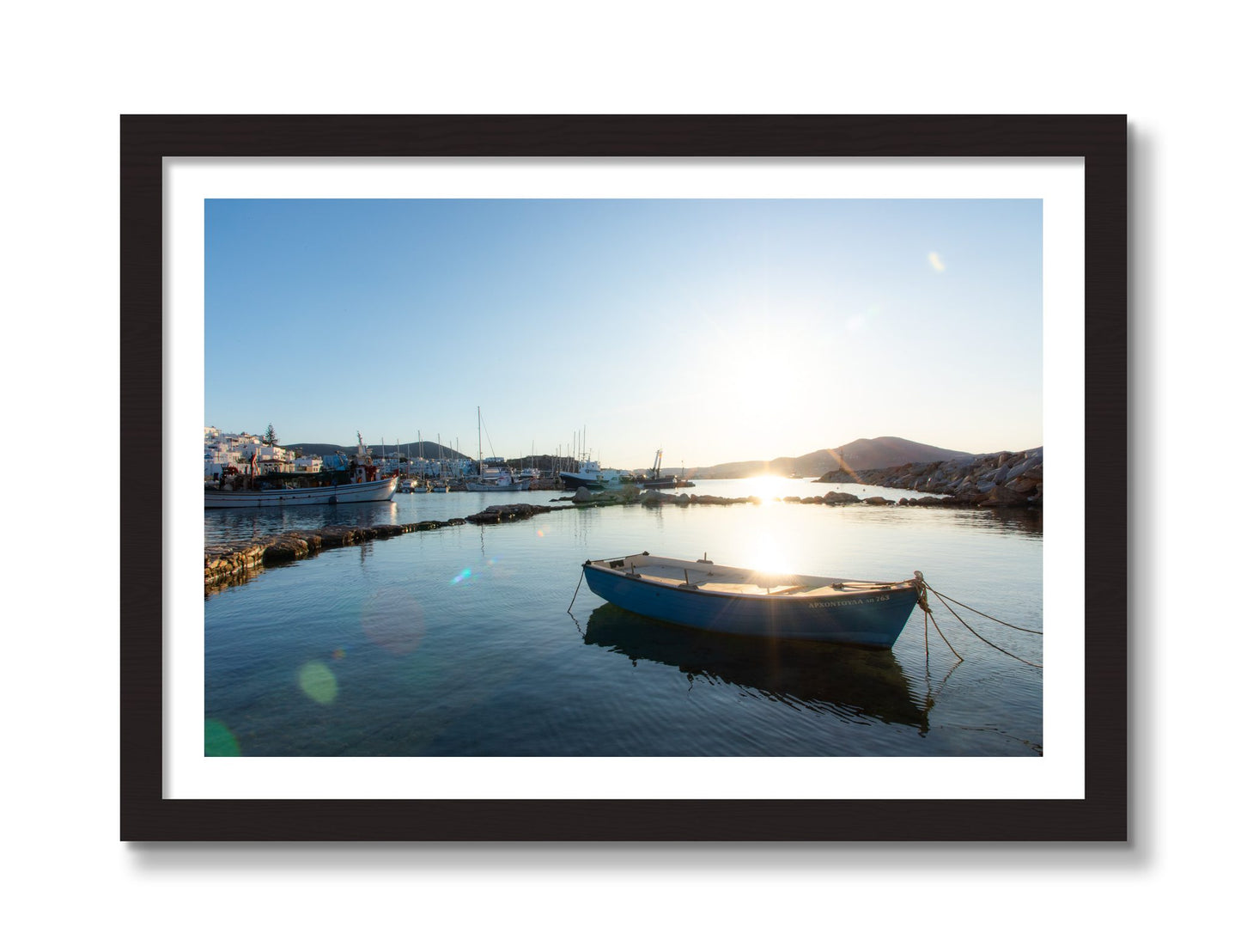 Framed photograph of Tied Down In Paros by Dylan Ozanich, Black frame, Borders