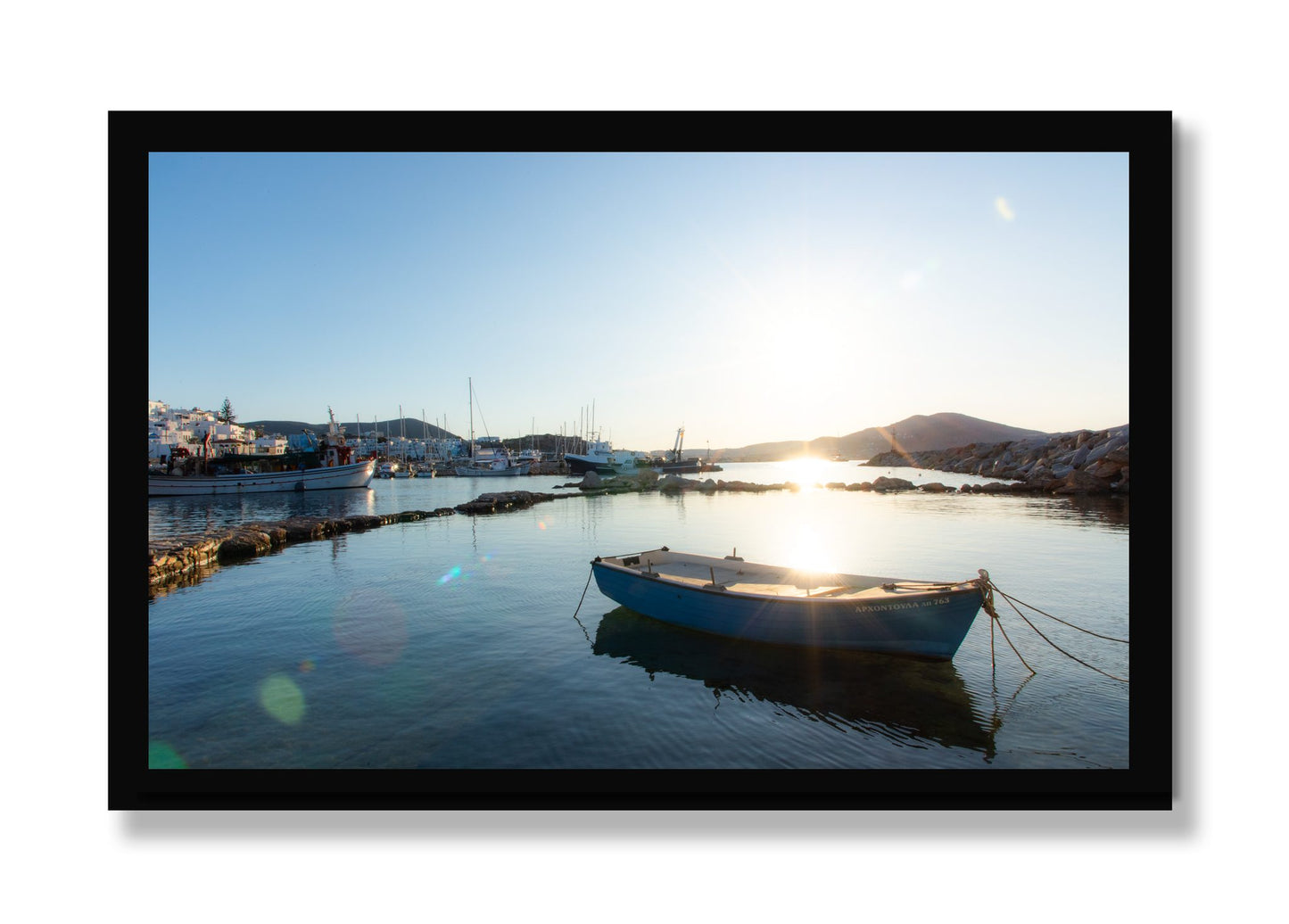 Framed photograph of Tied Down In Paros by Dylan Ozanich, Black frame, Full Bleed