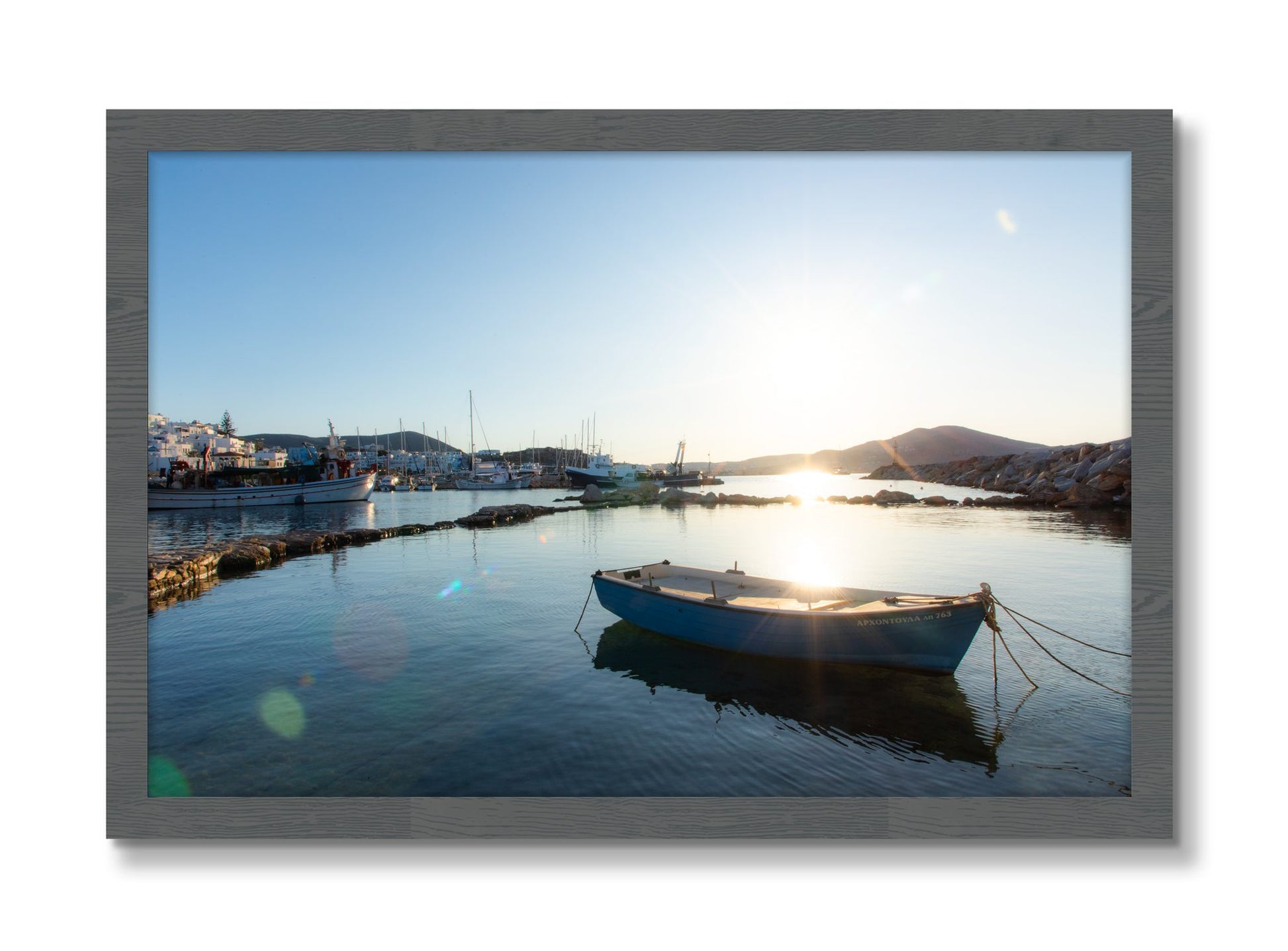 Framed photograph of Tied Down In Paros by Dylan Ozanich, Grey frame, Full Bleed