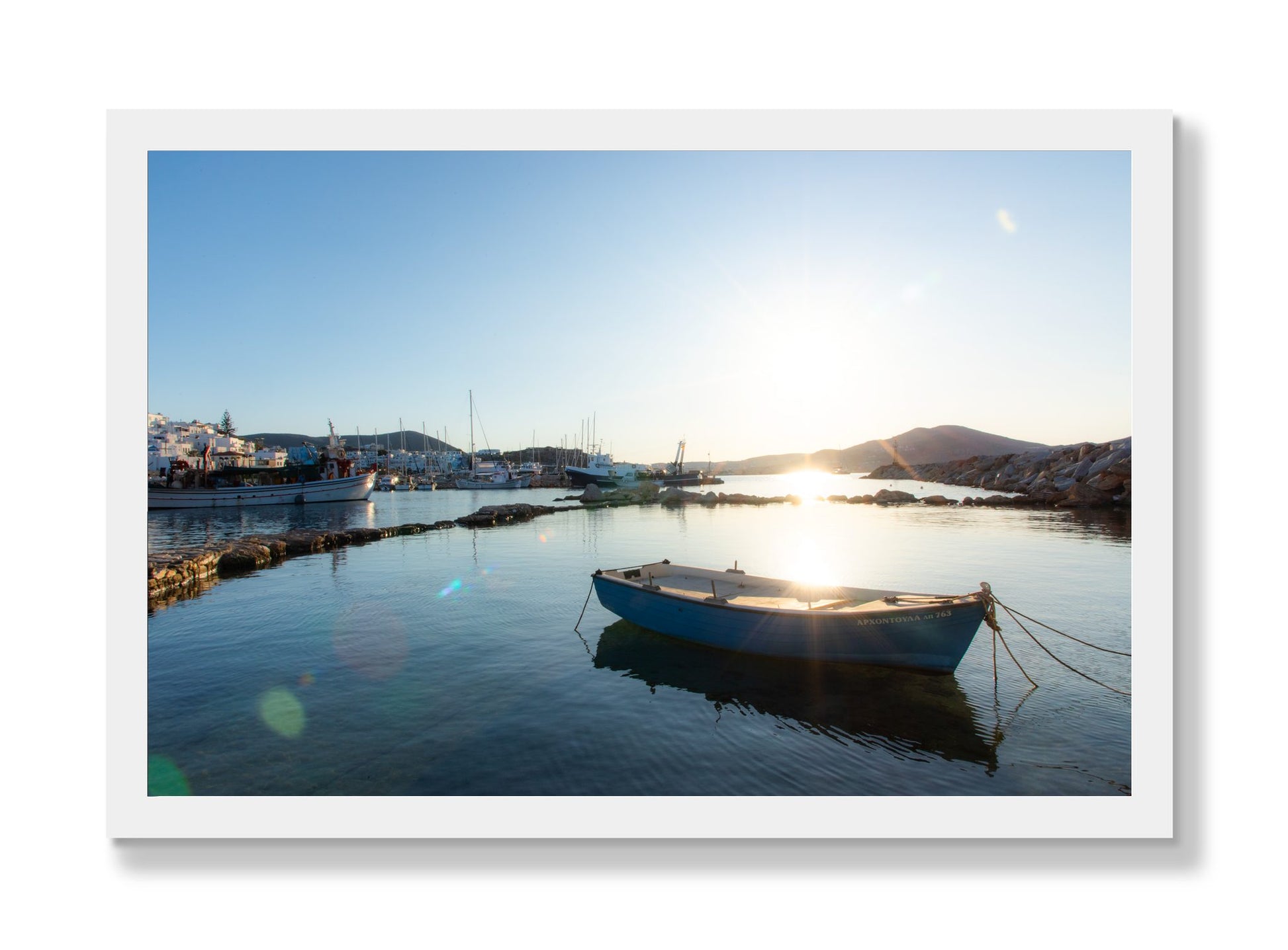 Framed photograph of Tied Down In Paros by Dylan Ozanich, White frame, Full Bleed
