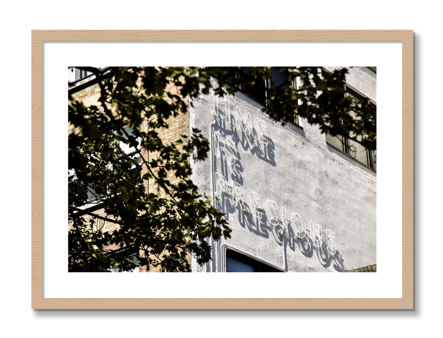 Framed photograph of Time Is Precious by Dylan Ozanich, Oak frame, Borders