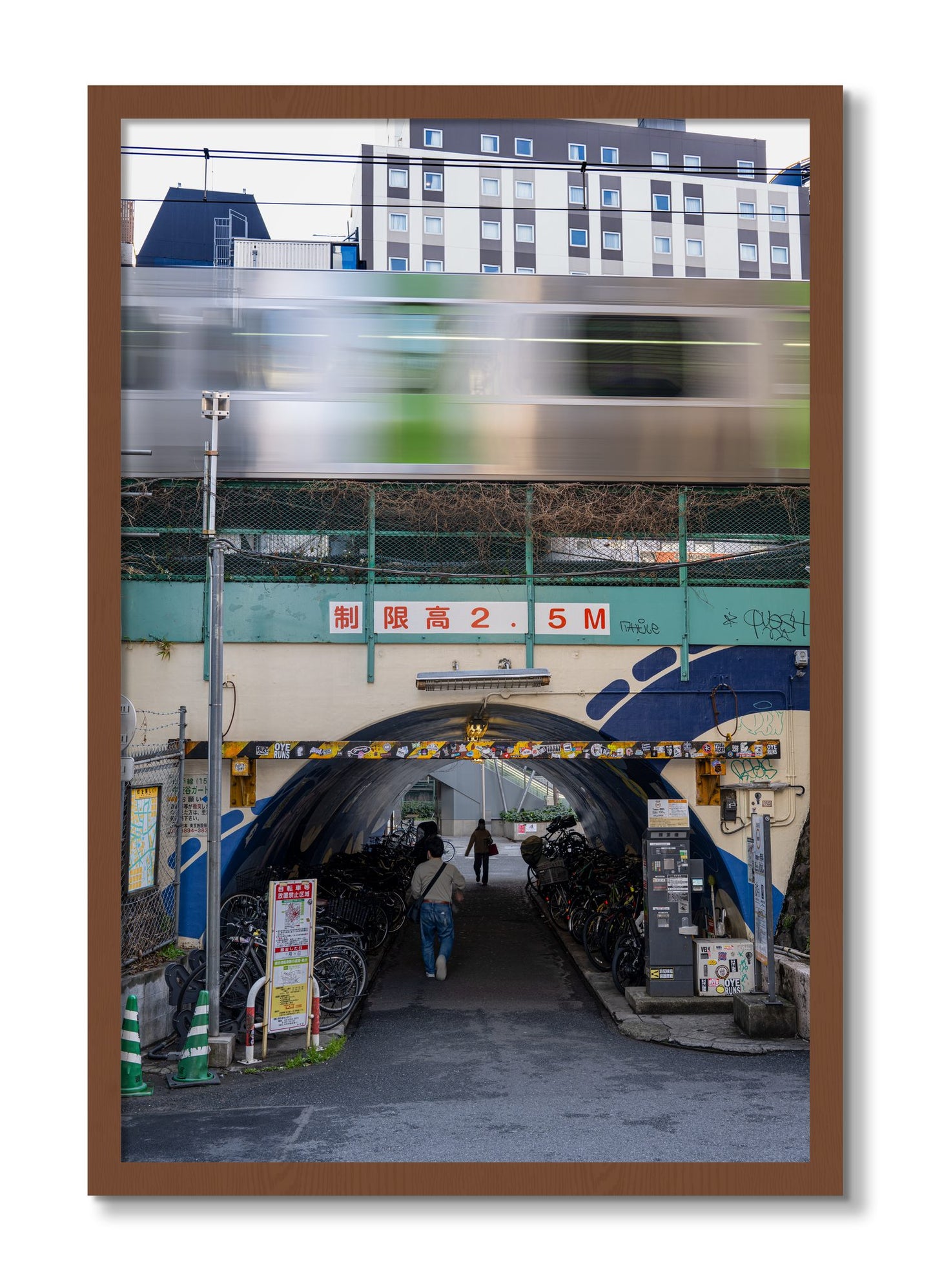 Framed photograph of Tokyo Bustle by Dylan Ozanich, Walnut frame, Full Bleed