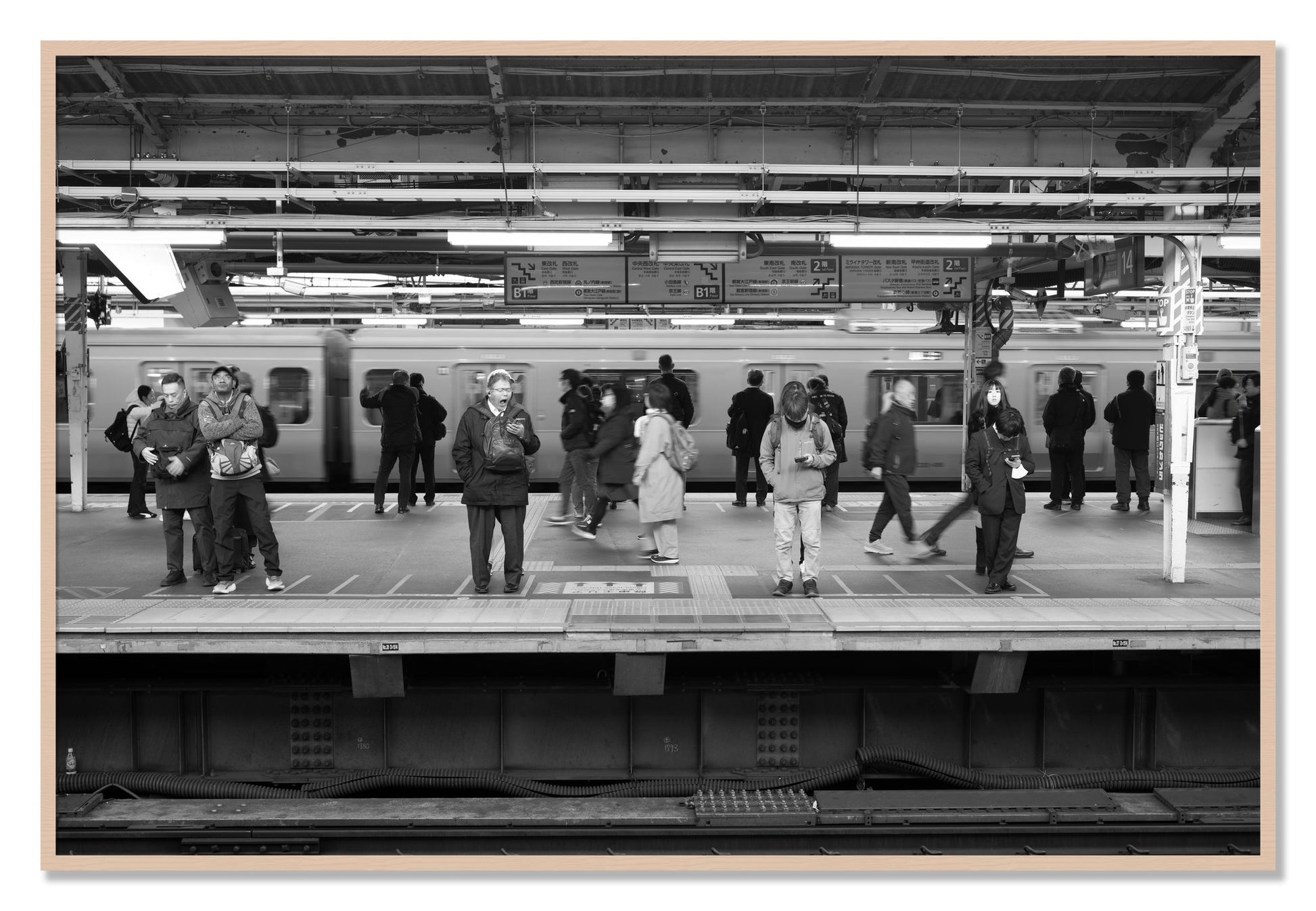 Framed photograph of Tokyo Subway by Dylan Ozanich, Maple frame, Full Bleed