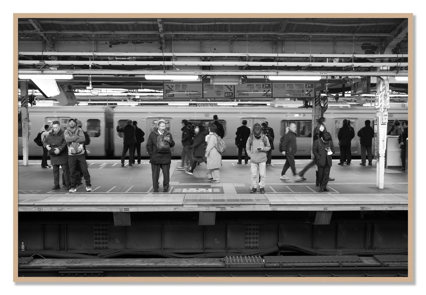 Framed photograph of Tokyo Subway by Dylan Ozanich, Oak frame, Full Bleed