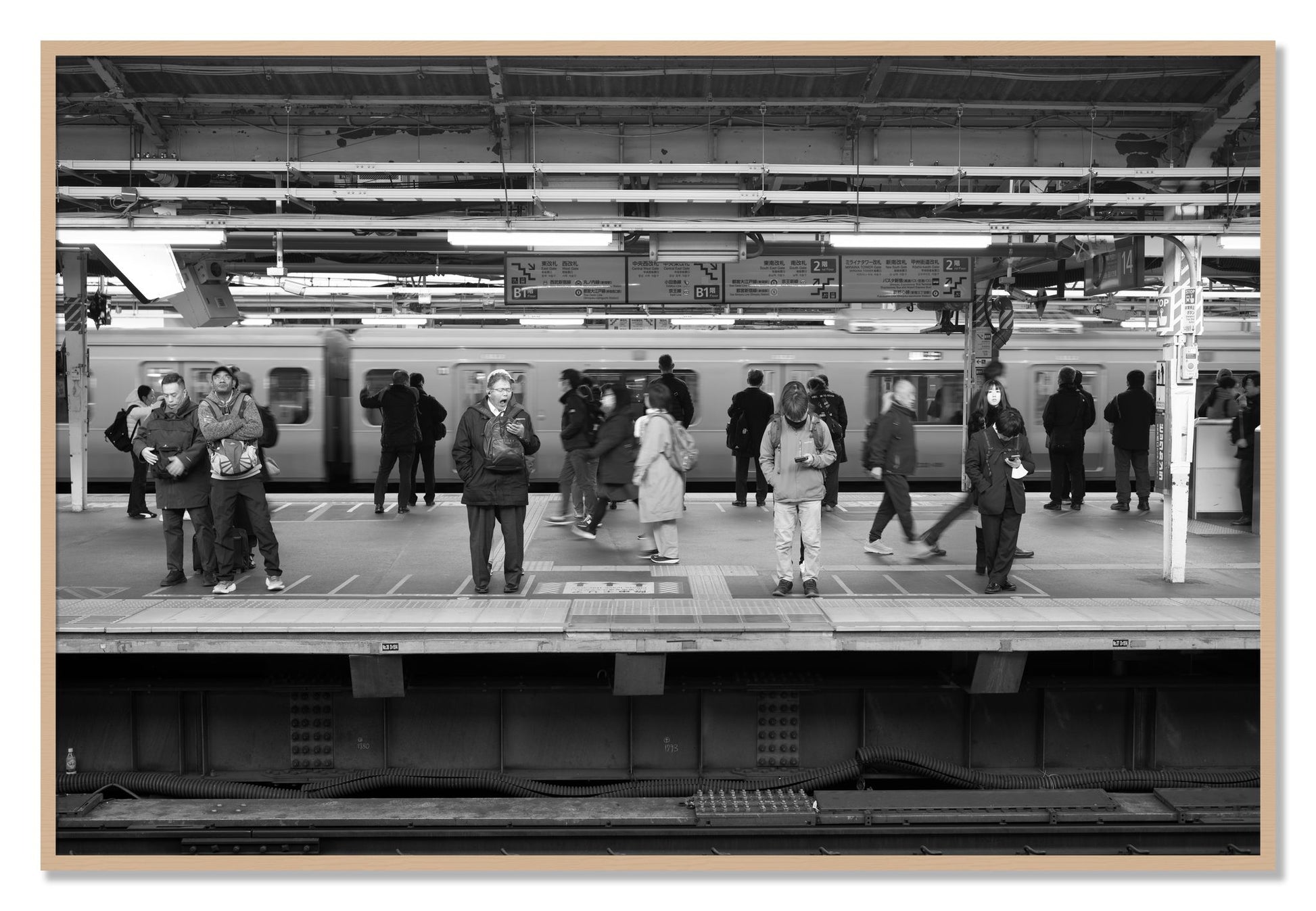 Framed photograph of Tokyo Subway by Dylan Ozanich, Oak frame, Full Bleed