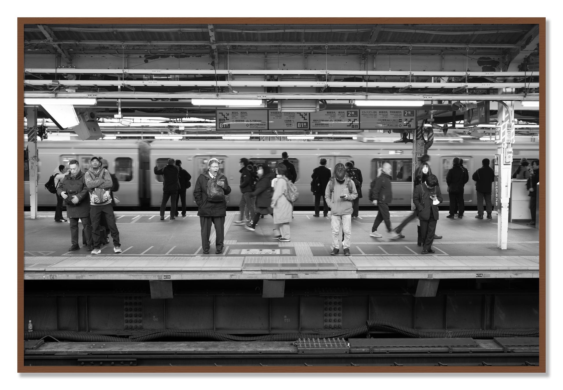 Framed photograph of Tokyo Subway by Dylan Ozanich, Walnut frame, Full Bleed