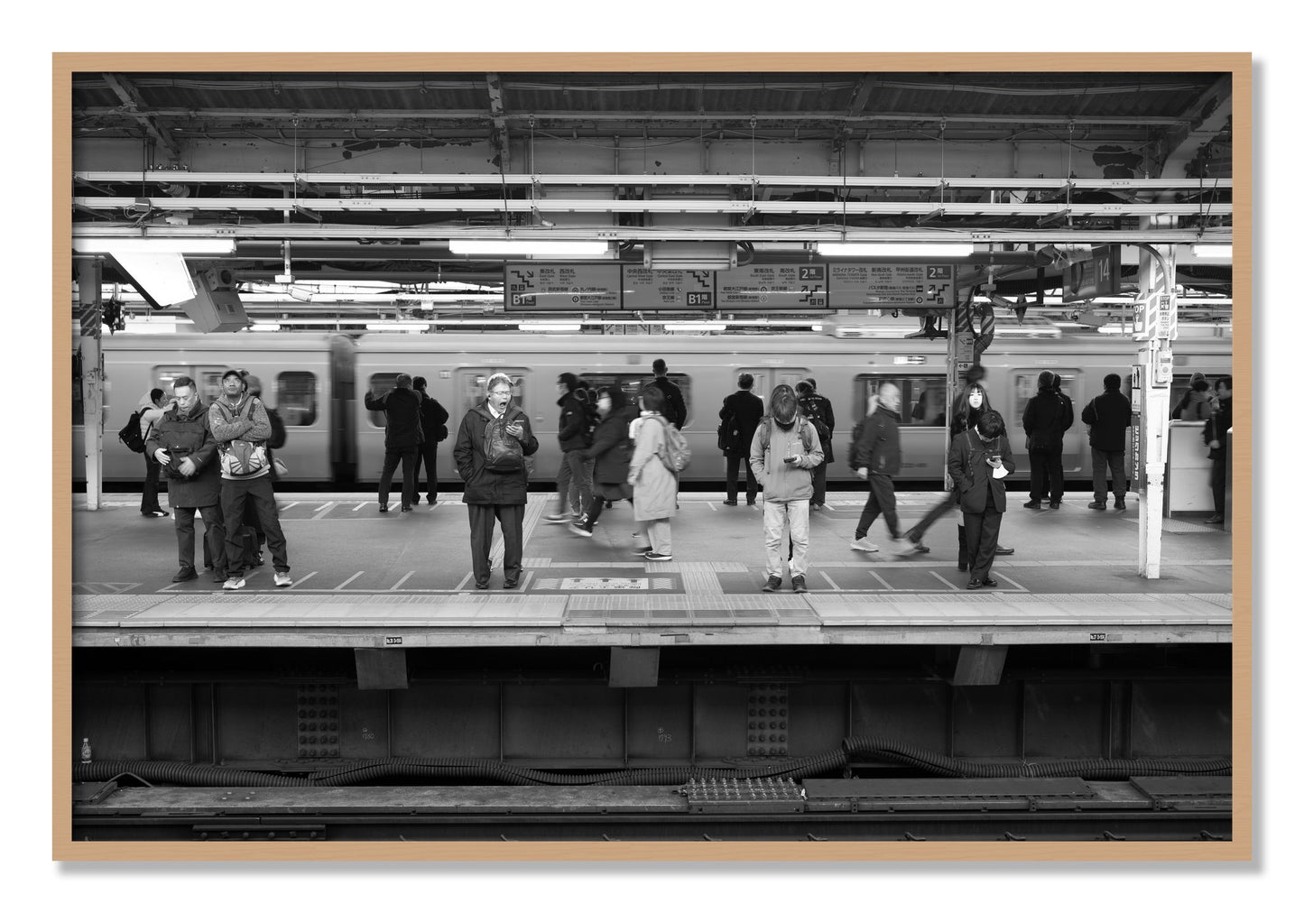 Framed photograph of Tokyo Subway by Dylan Ozanich, Oak frame, Full Bleed