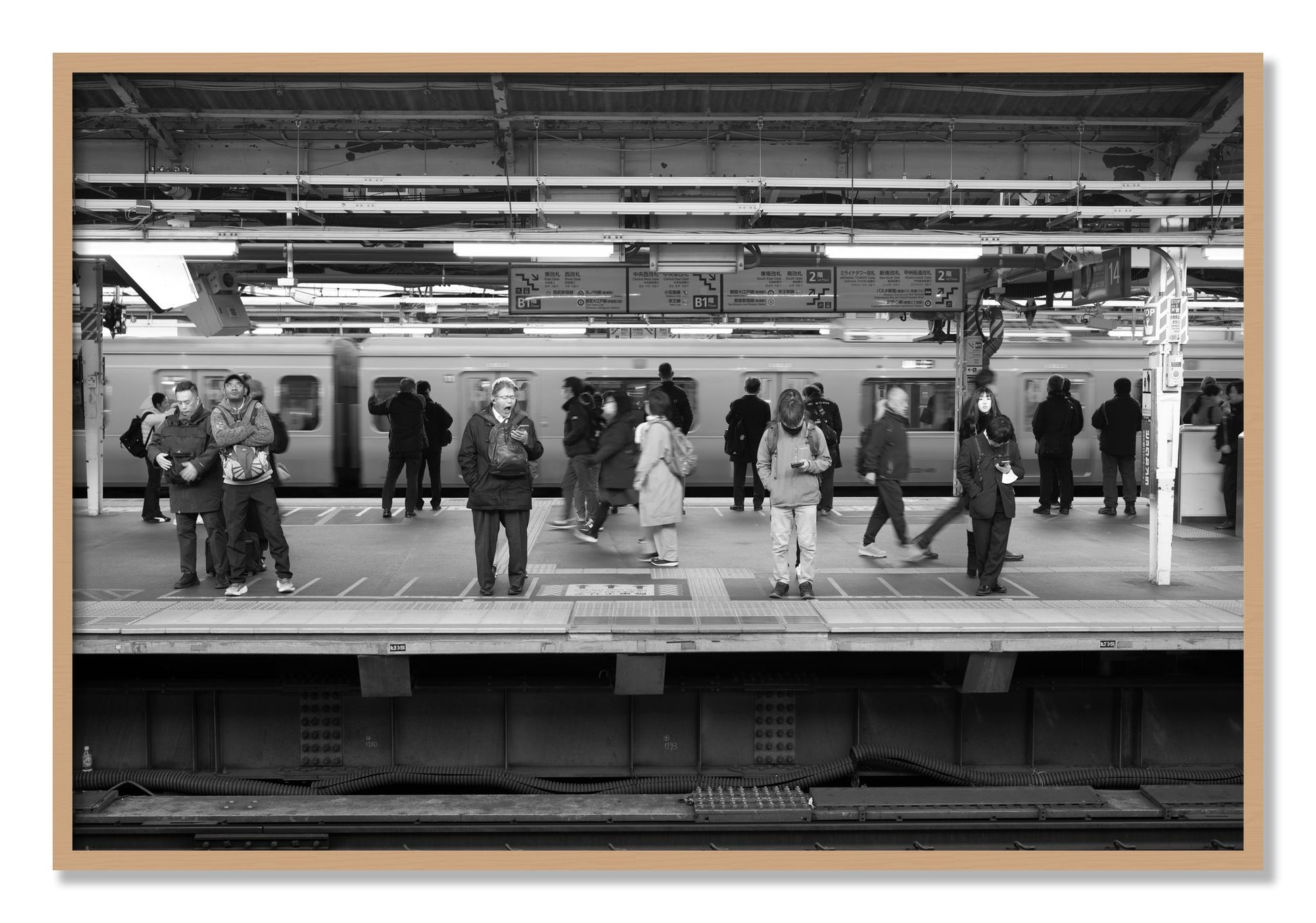 Framed photograph of Tokyo Subway by Dylan Ozanich, Oak frame, Full Bleed
