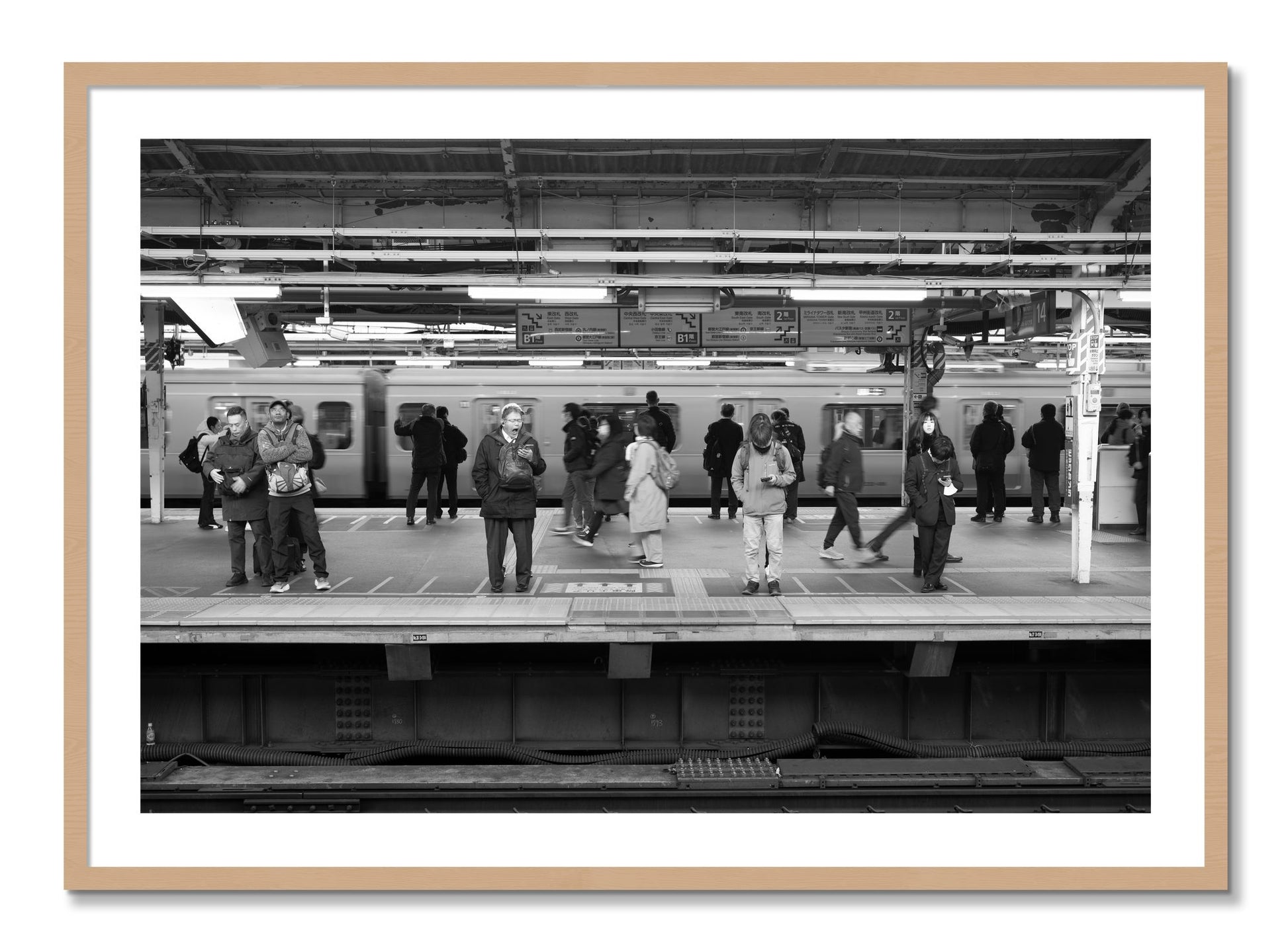 Framed photograph of Tokyo Subway by Dylan Ozanich, Oak frame, Borders
