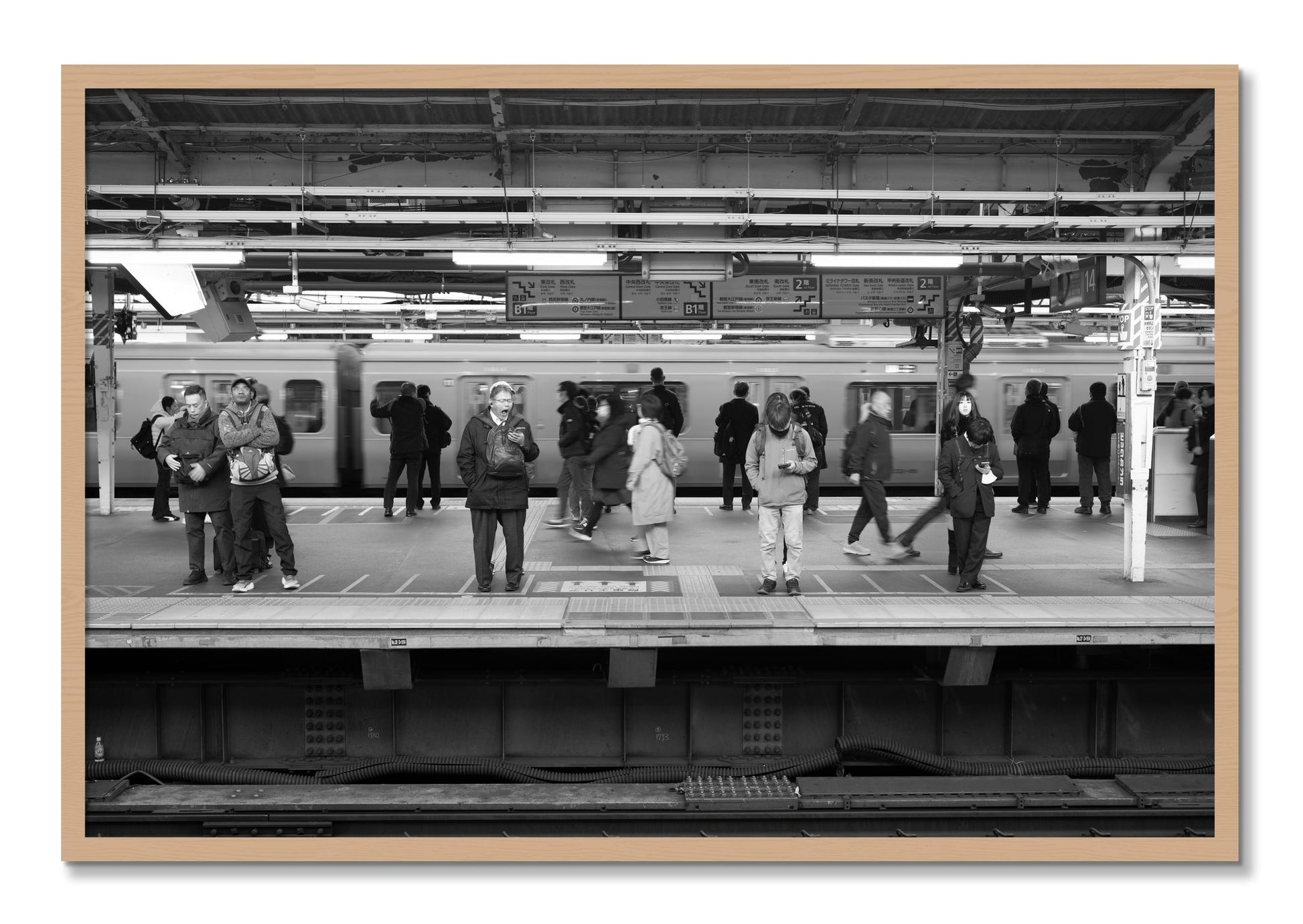 Framed photograph of Tokyo Subway by Dylan Ozanich, Oak frame, Full Bleed