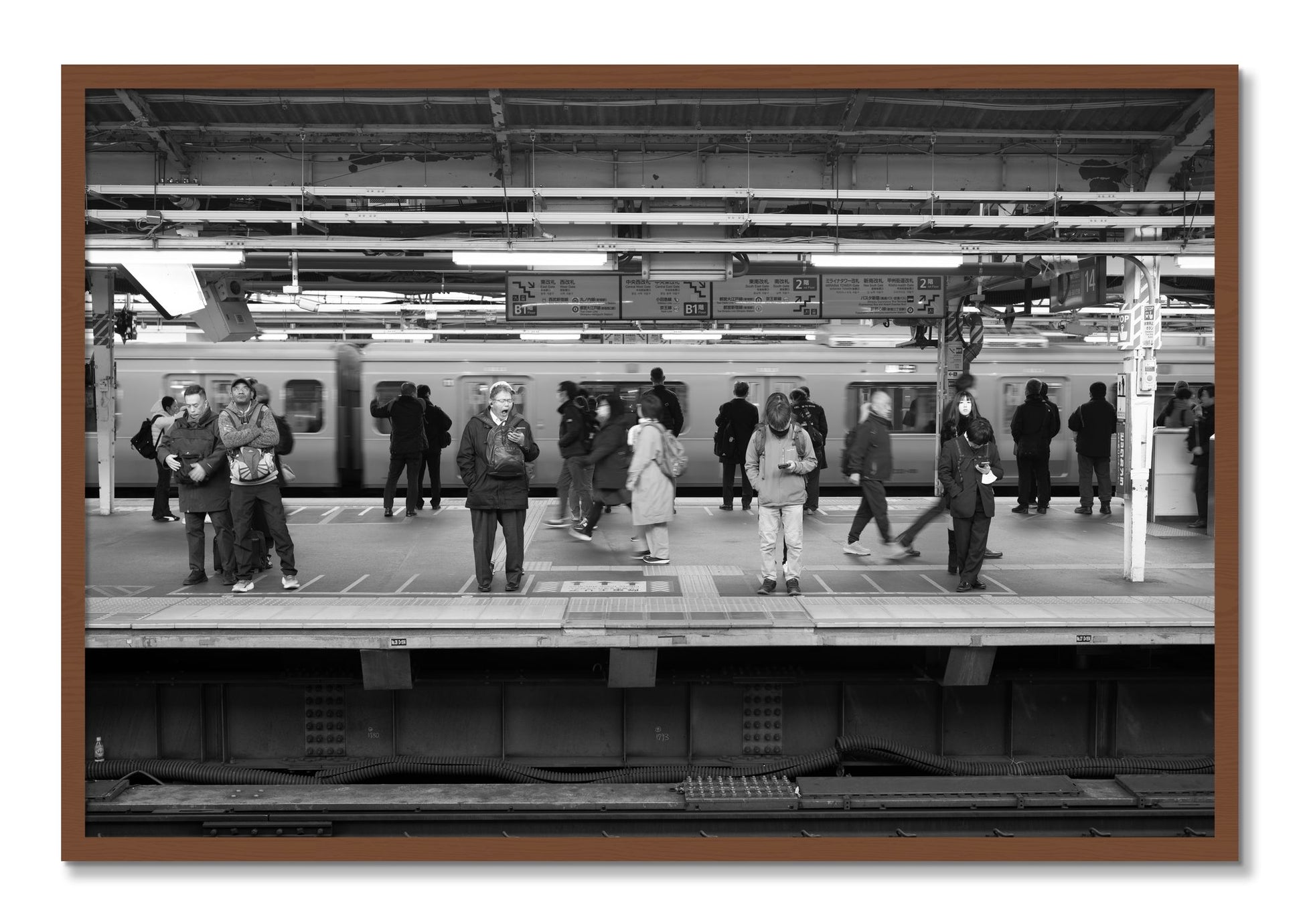 Framed photograph of Tokyo Subway by Dylan Ozanich, Walnut frame, Full Bleed