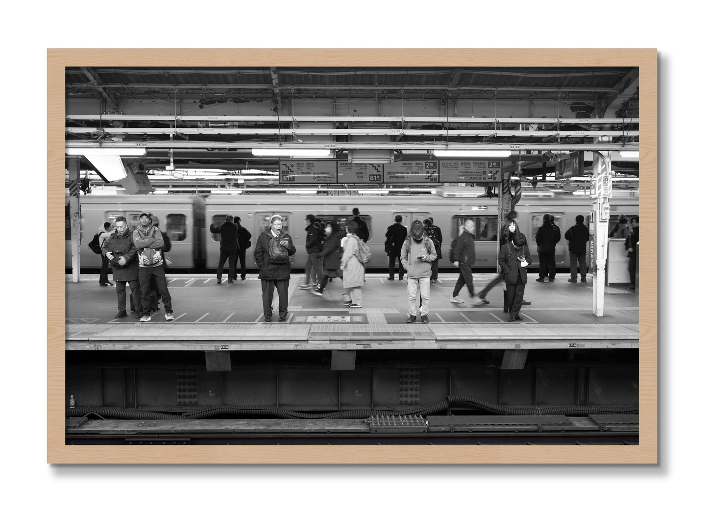 Framed photograph of Tokyo Subway by Dylan Ozanich, Oak frame, Full Bleed